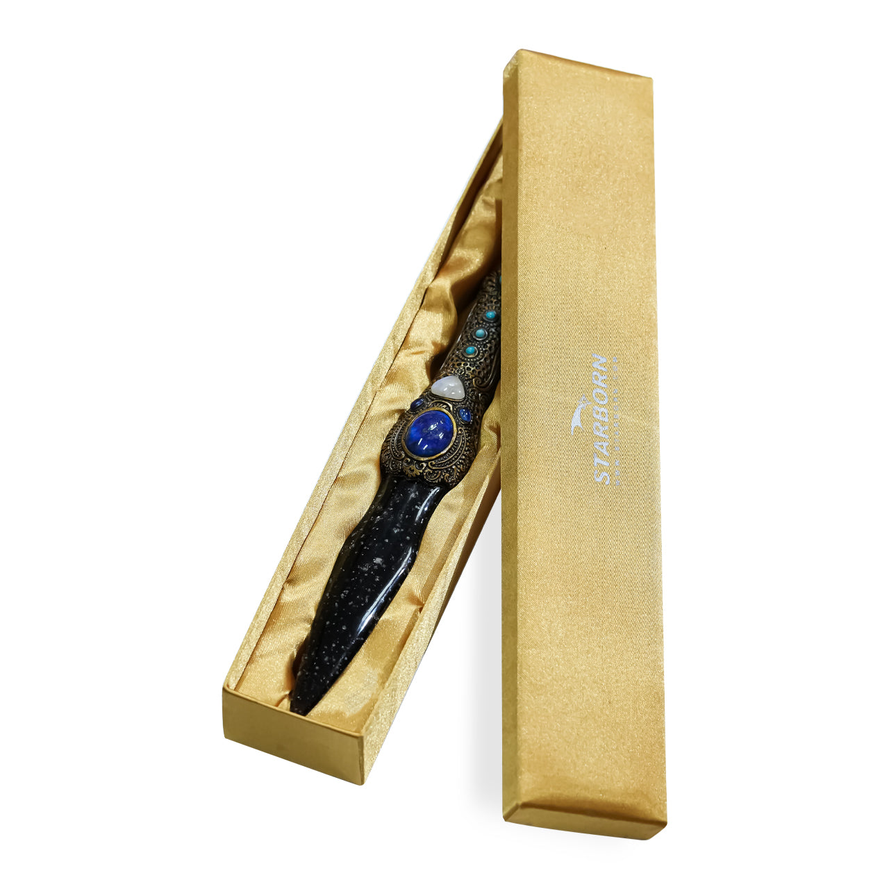 Galaxy Obsidian dagger and carved clay handle 32 cm