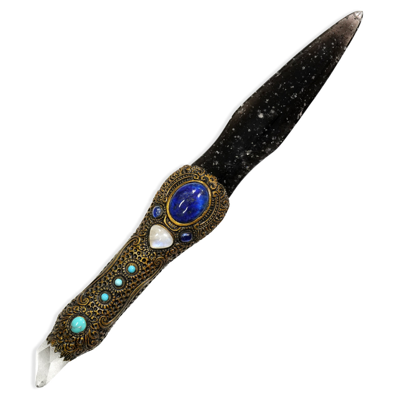 Galaxy Obsidian dagger and carved clay handle 32 cm