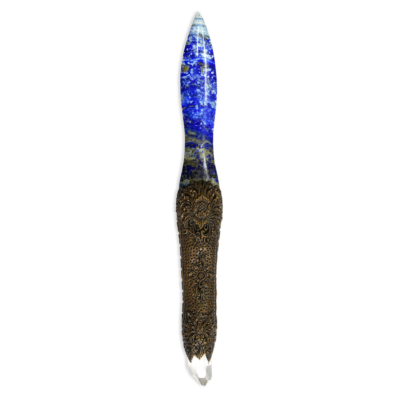 Magic wand Lapis Lazuli with carved clay handle 32 cm