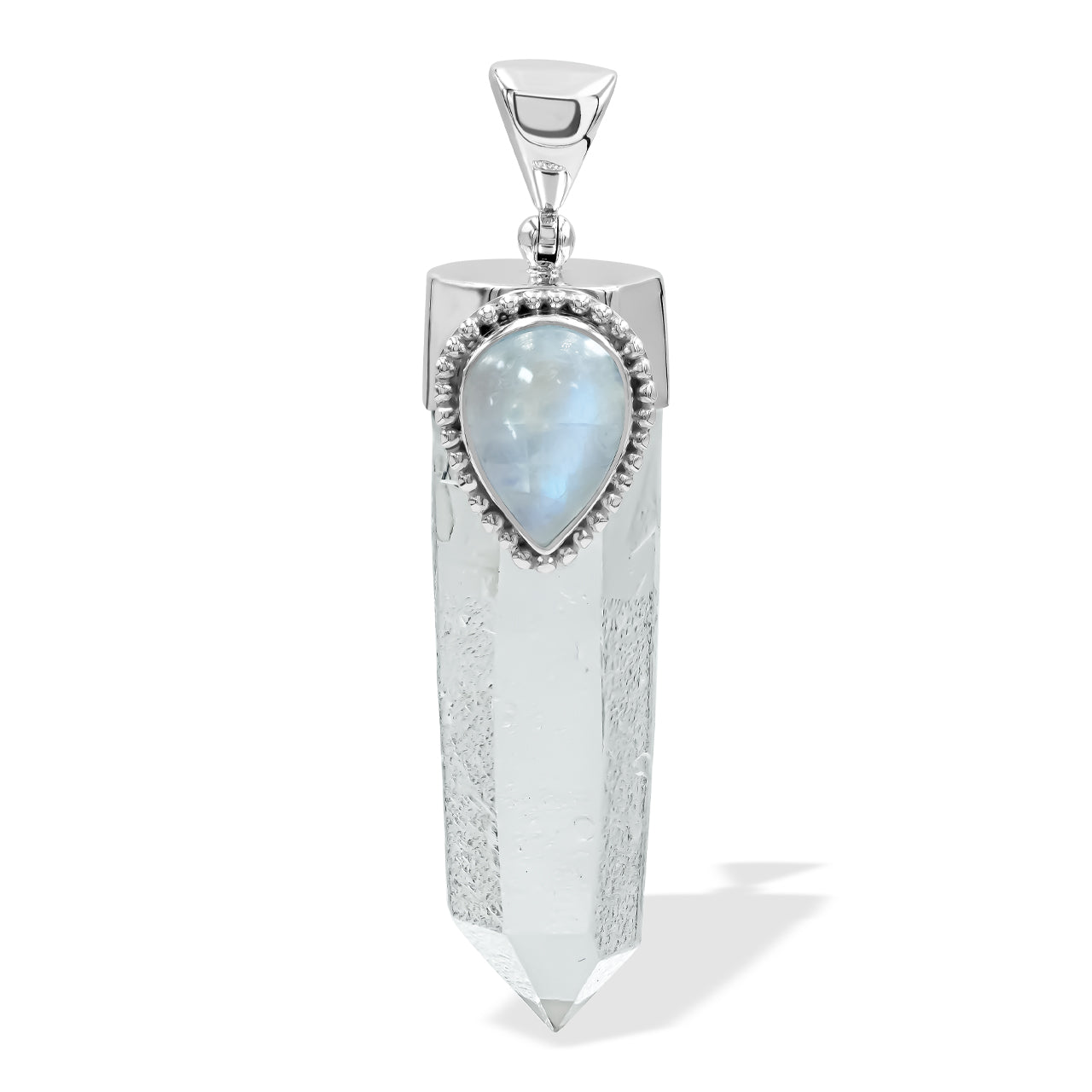 Rainbow Moonstone & Quartz Crystal Pendant