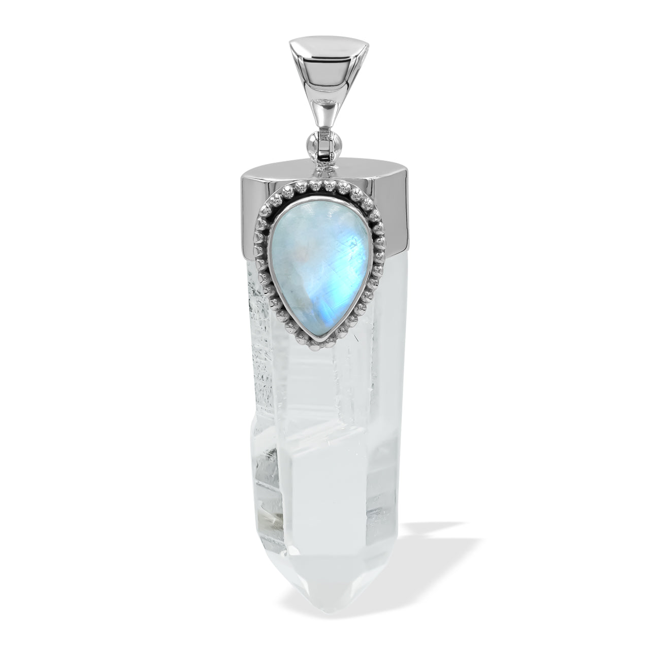 Rainbow Moonstone & Quartz Crystal Pendant