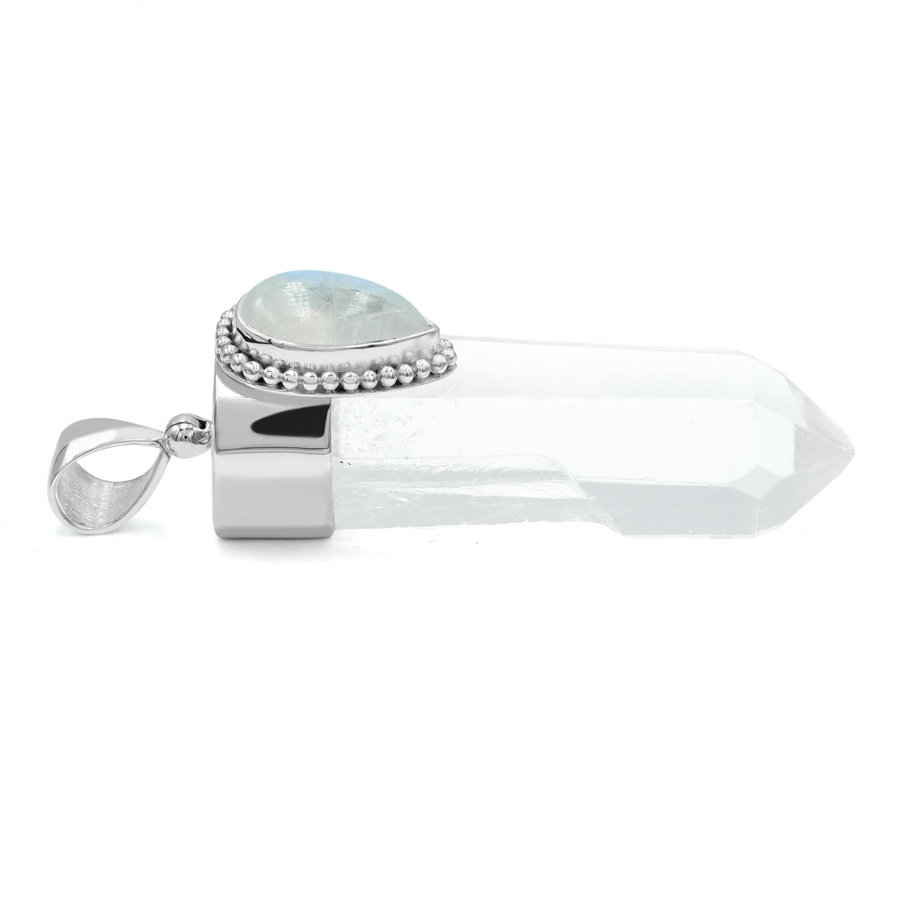 Rainbow Moonstone & Quartz Crystal Pendant