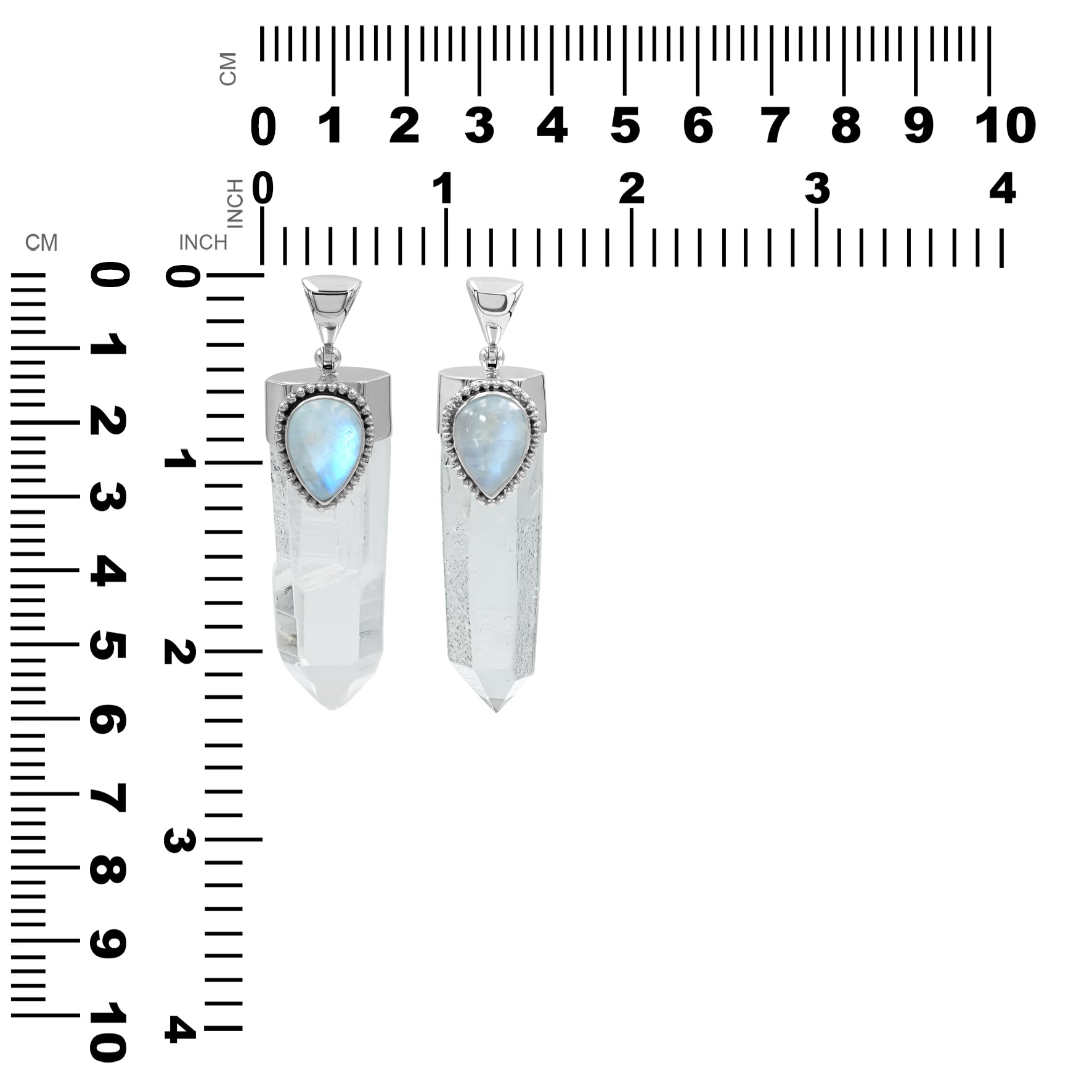 Rainbow Moonstone & Quartz Crystal Pendant