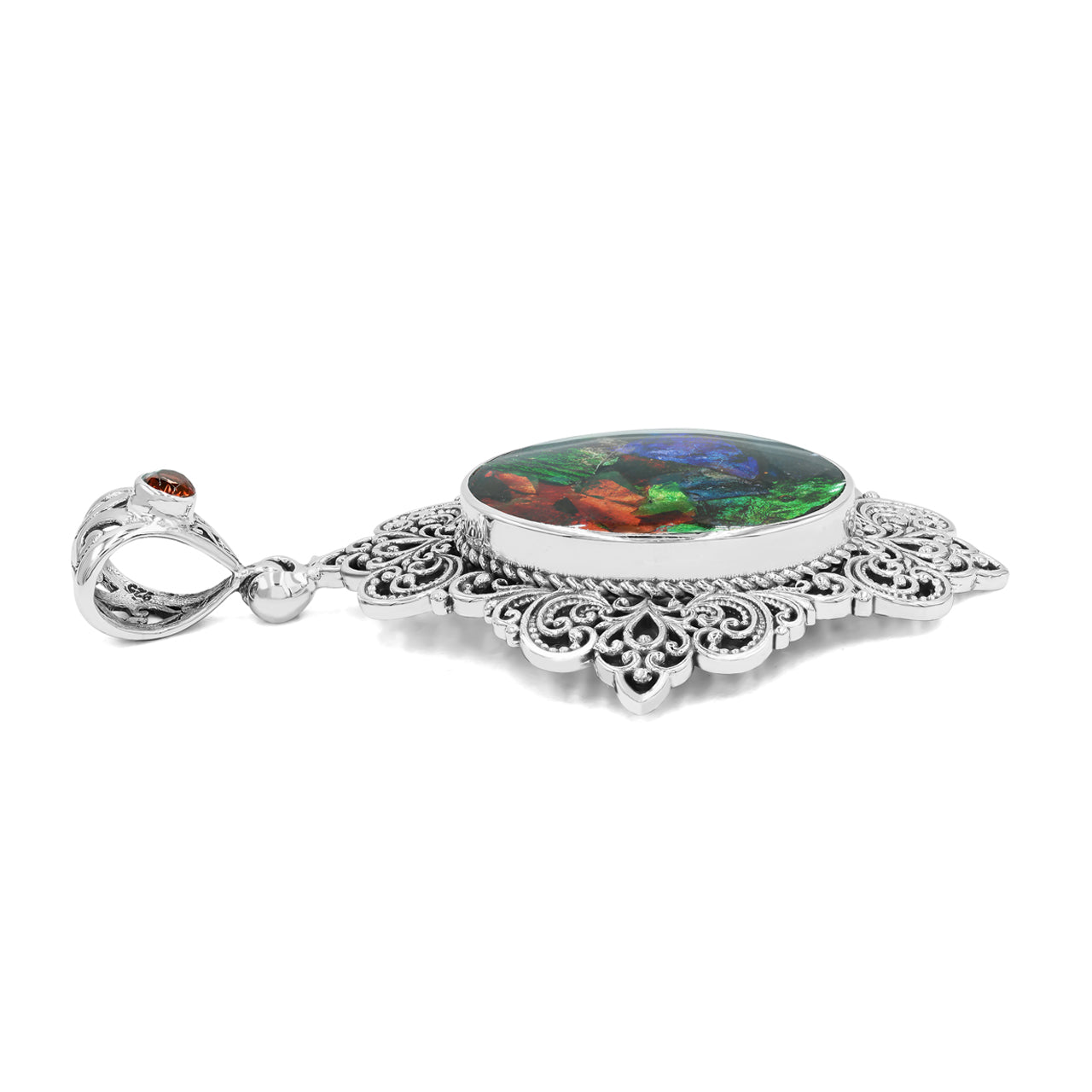 Attractive Ammolite and Garnet Pendant