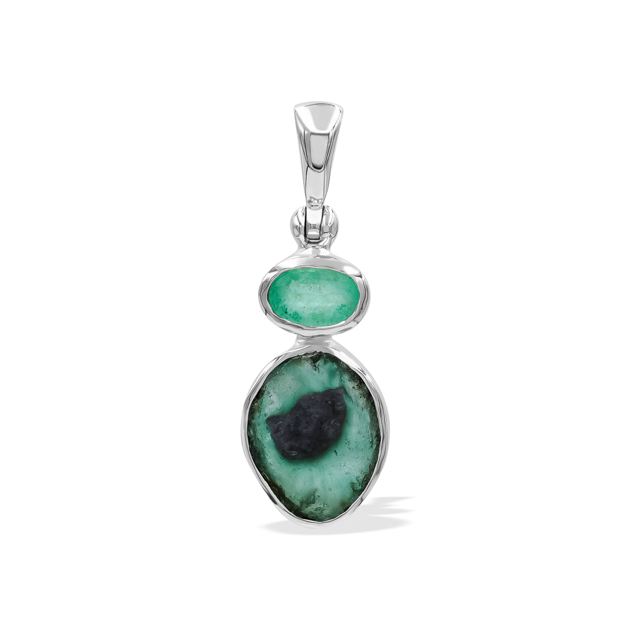 Emerald and Bi-color Ruby Pendant in Sterling Silver