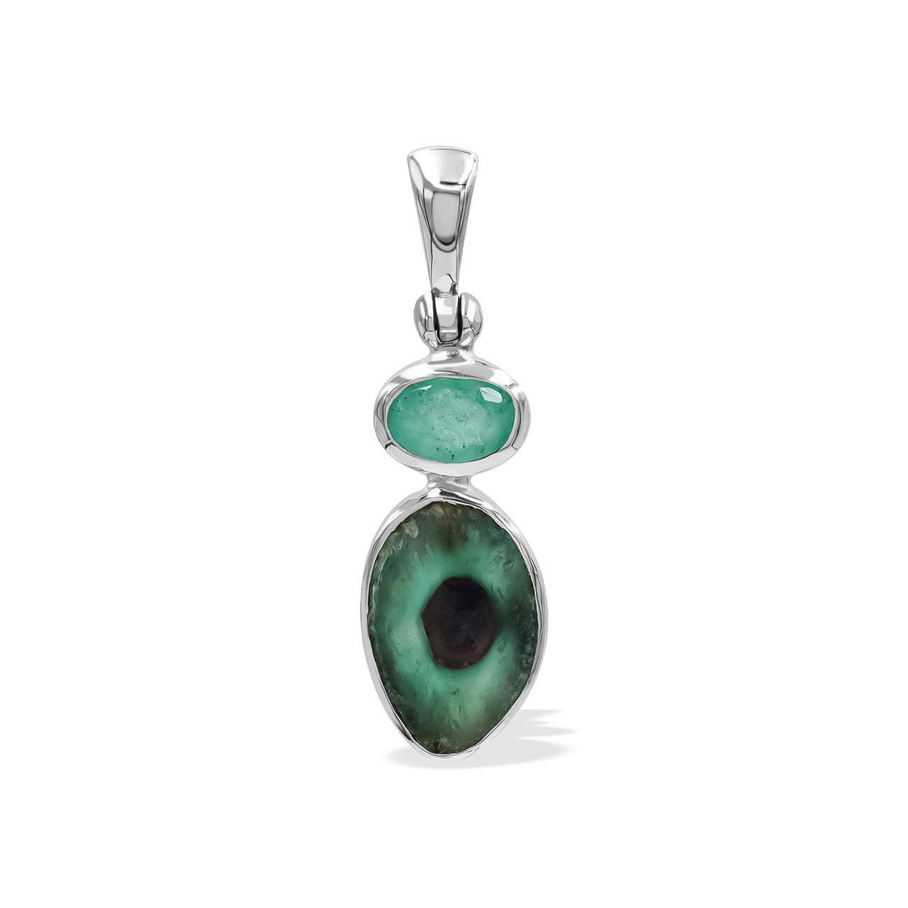 Emerald and Bi-color Ruby Pendant in Sterling Silver