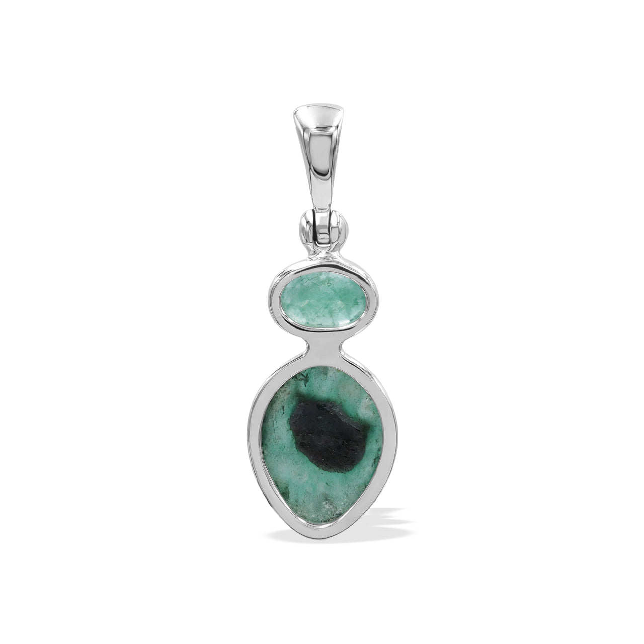 Emerald and Bi-color Ruby Pendant in Sterling Silver