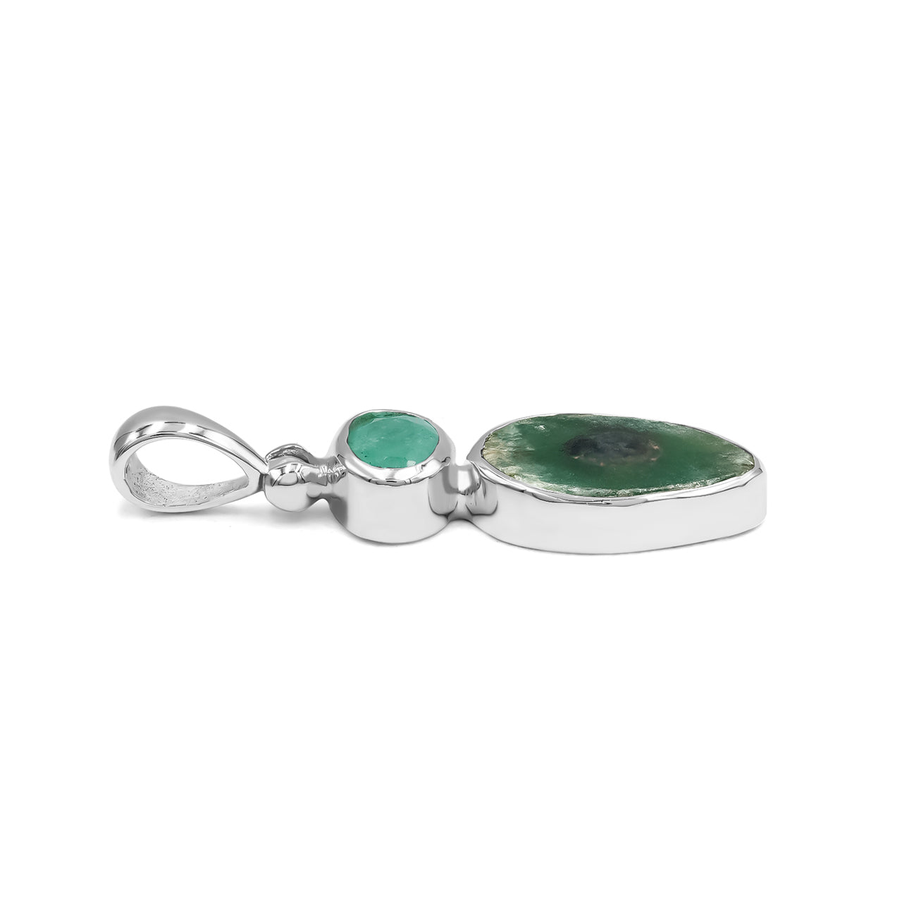 Emerald and Bi-color Ruby Pendant in Sterling Silver