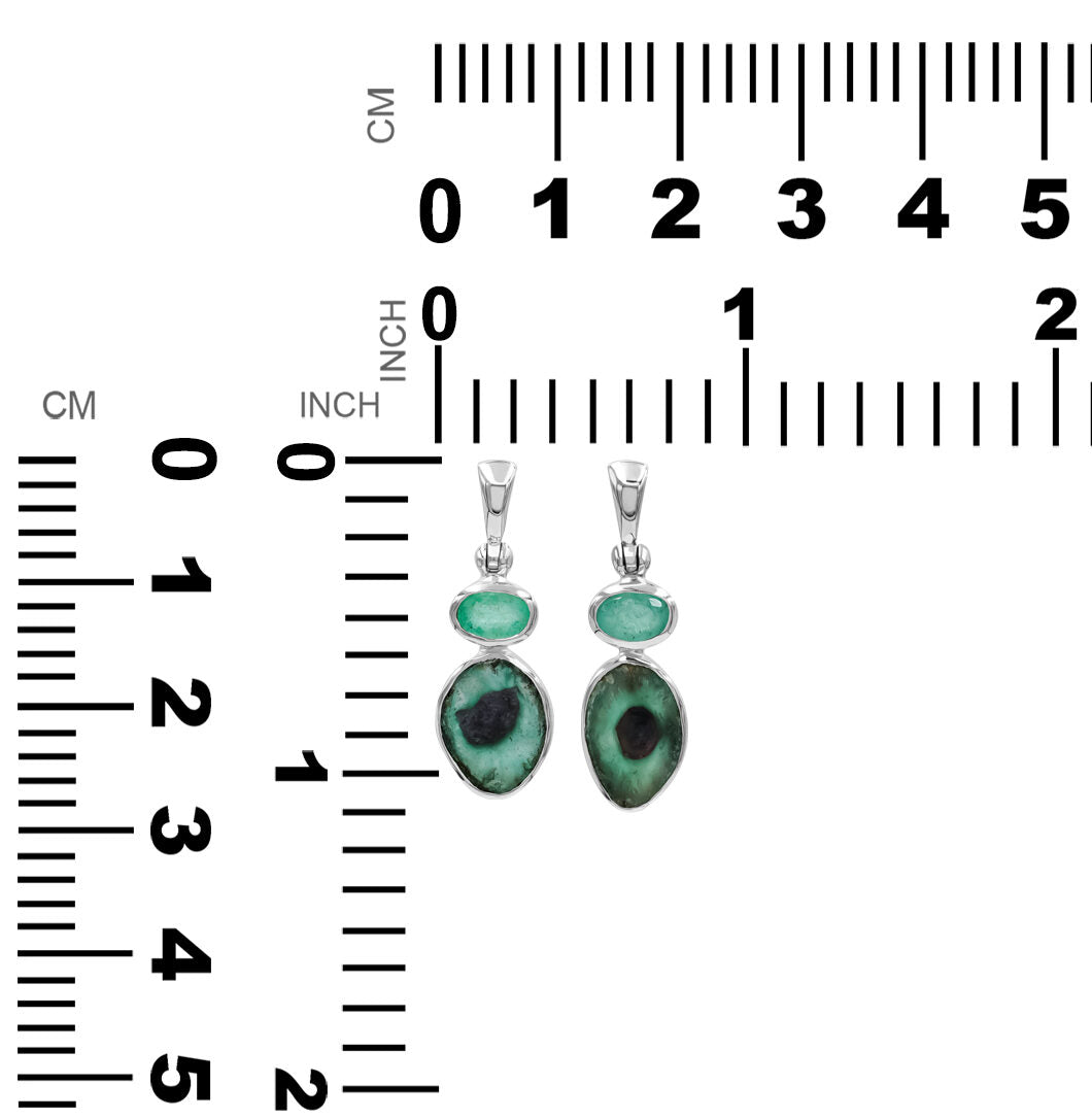 Emerald and Bi-color Ruby Pendant in Sterling Silver