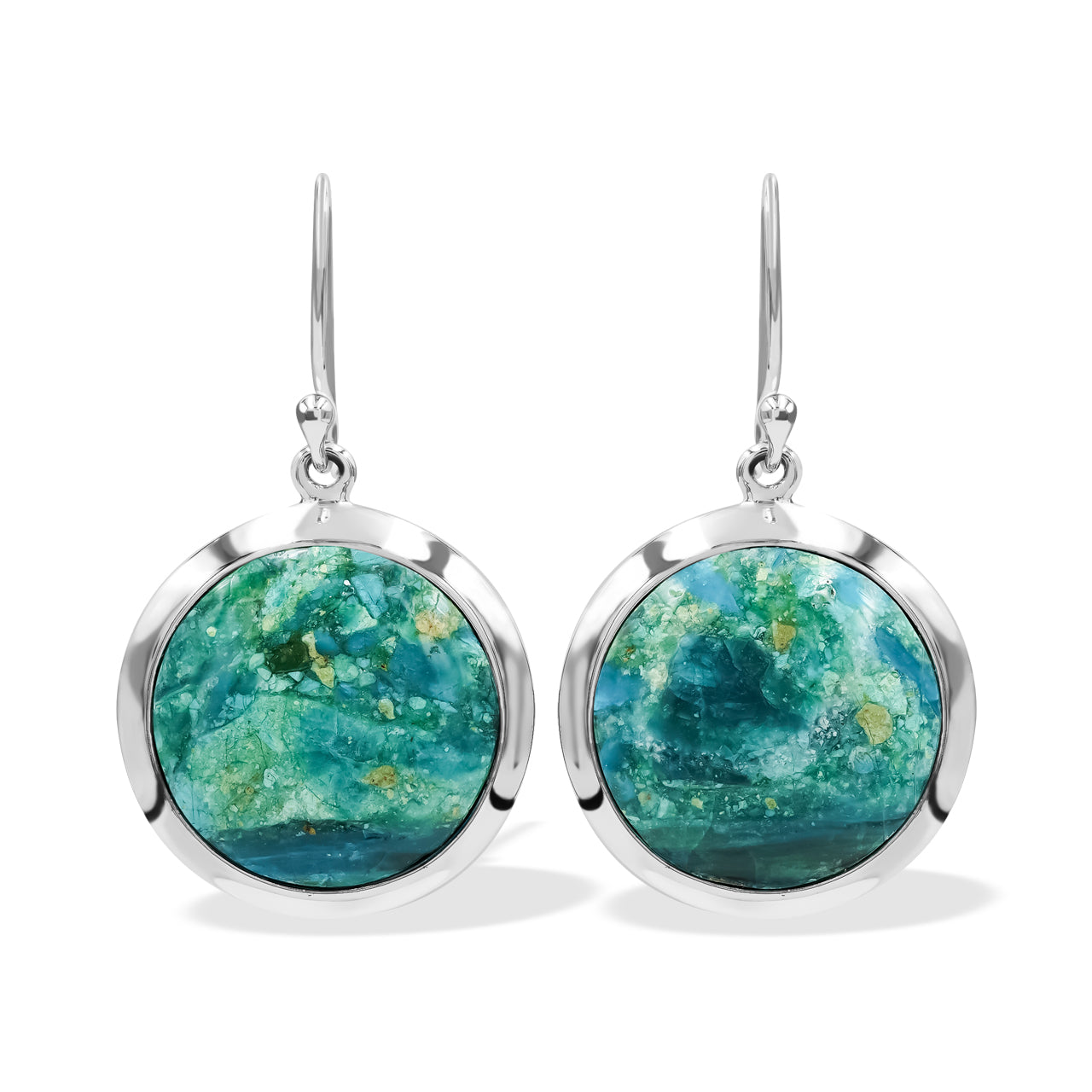 Starborn Round 18mm Peruvian Blue Opal Medallion Style Earring in Sterling Silver - Medium