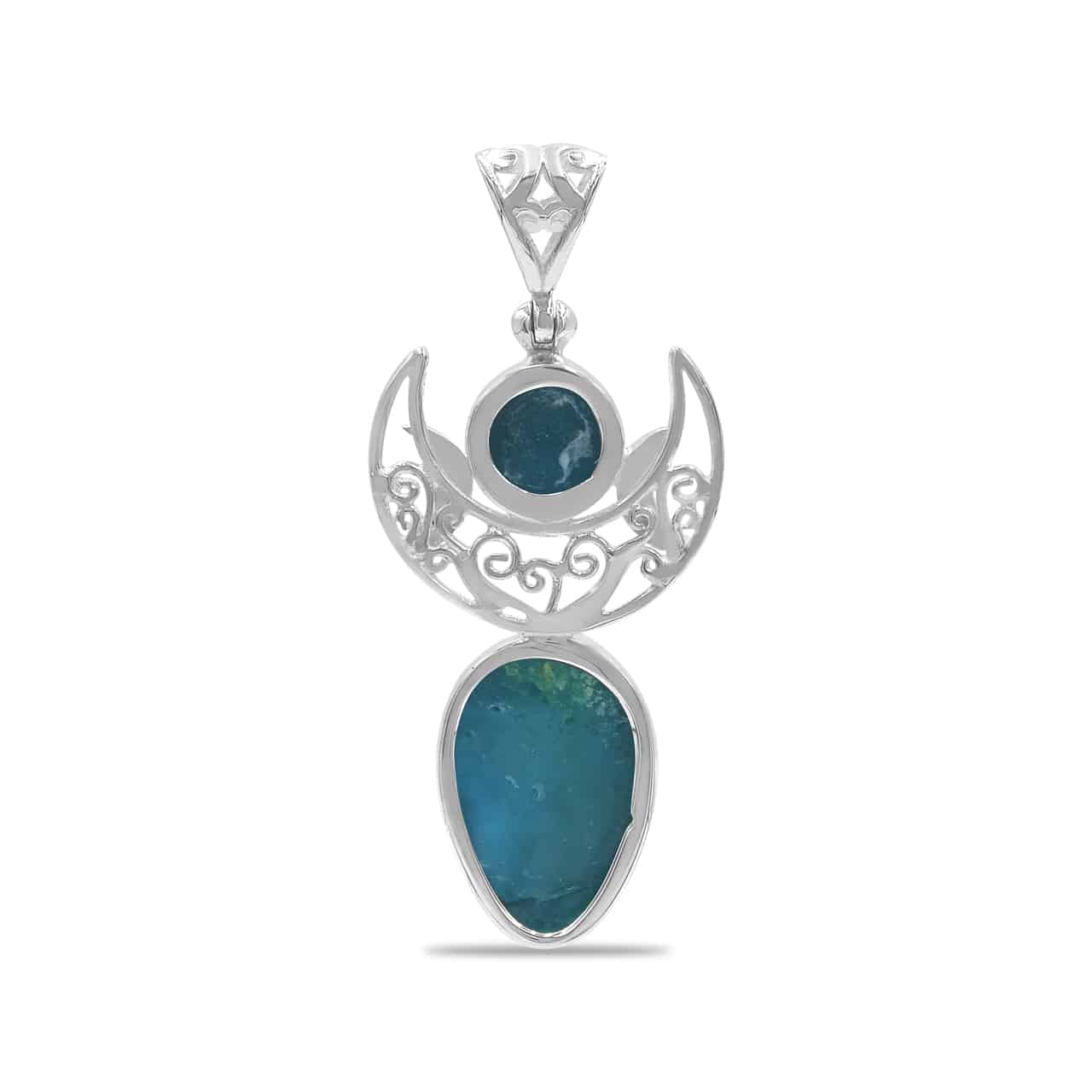 Peruvian Blue Opal Pendant with Crescent Moon Accents