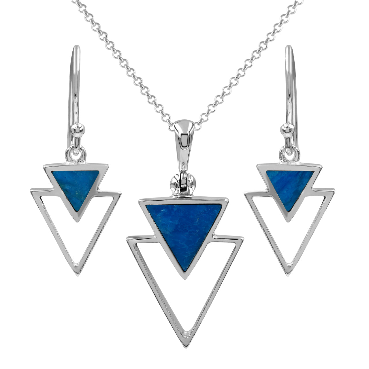 Peruvian Blue Opal Triangle Stacked Pendant & Earring Set