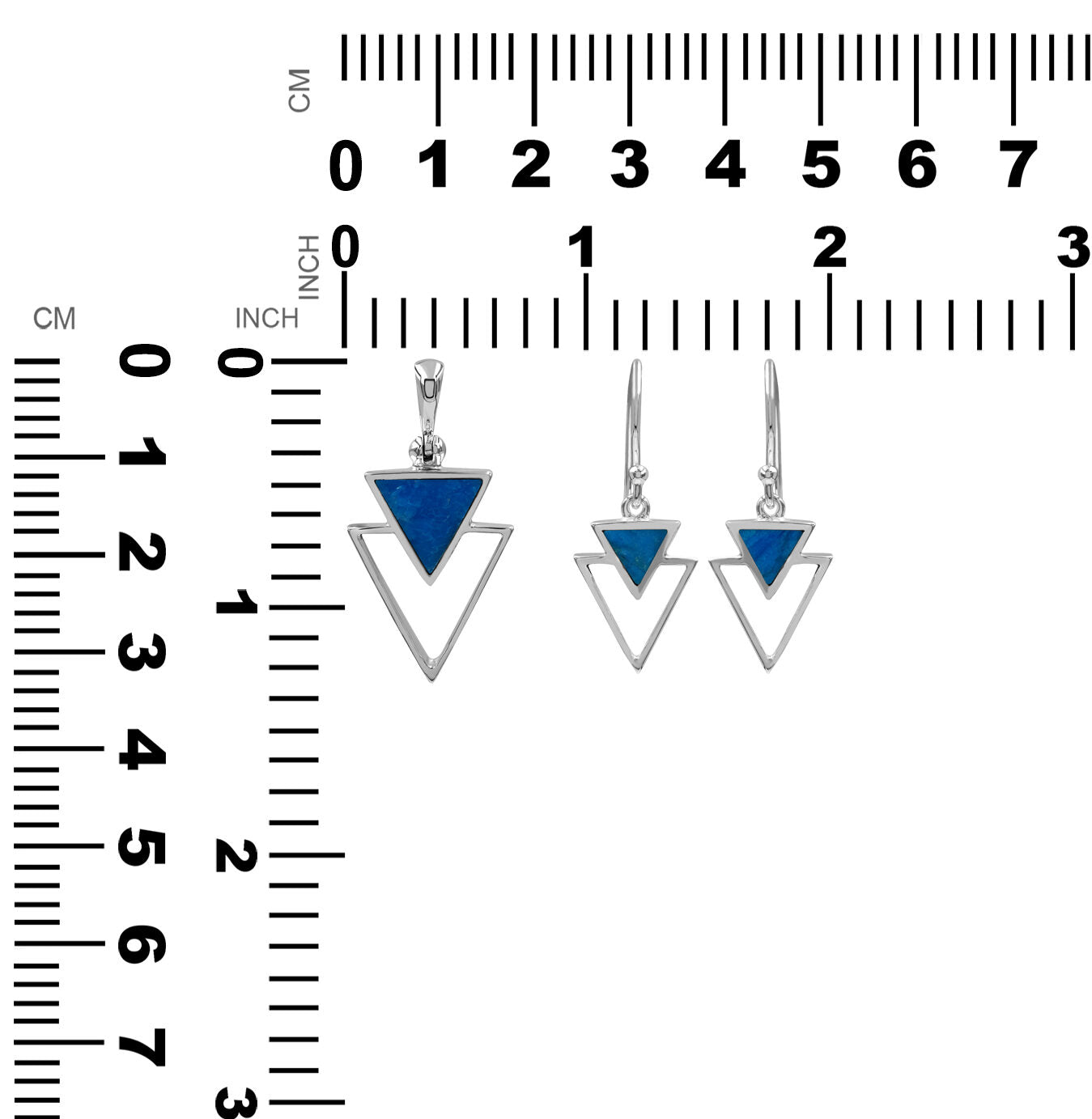 Peruvian Blue Opal Triangle Stacked Pendant & Earring Set