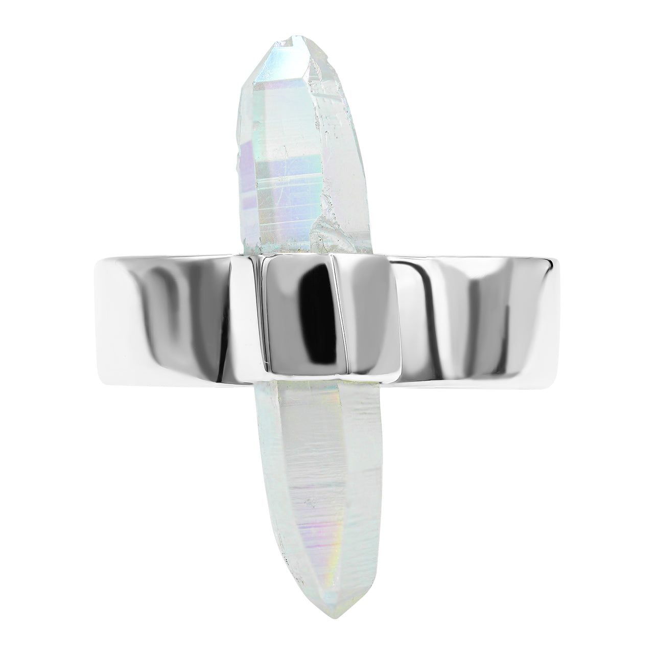 25-27 mm Angel Aura Quartz Crystal with silver band ring