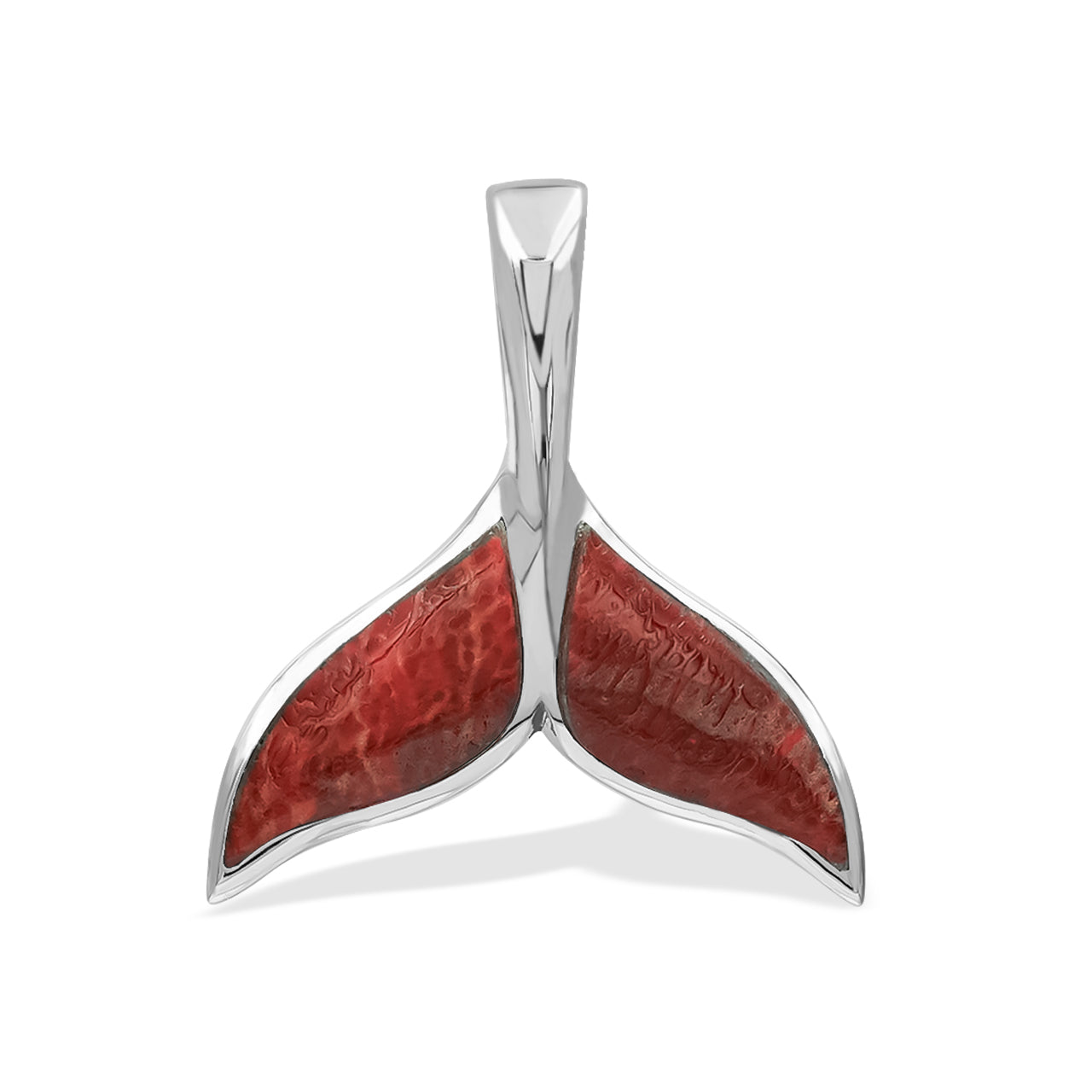 Red Coral Whale Tail Pendant - Small