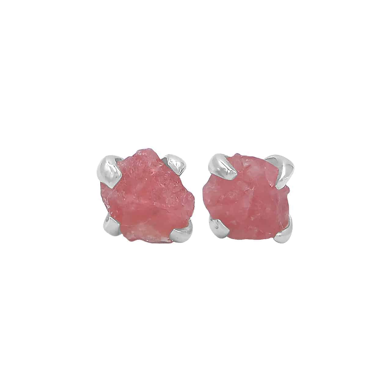 Genuine Rough Rhodonite Post Earrings