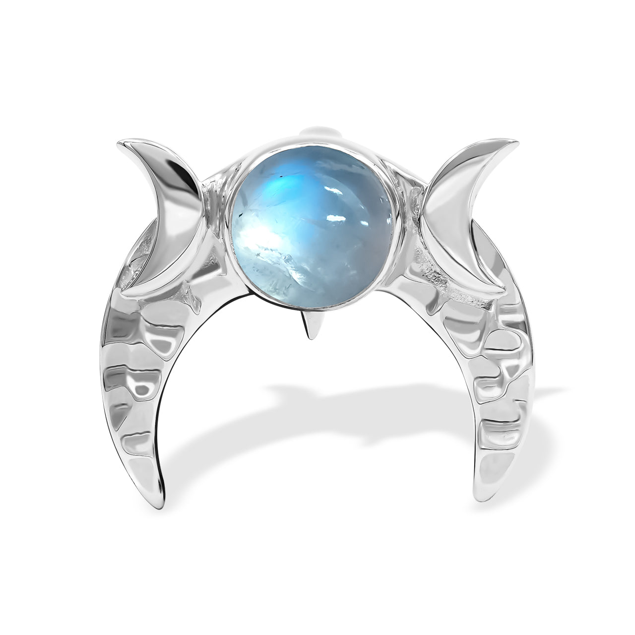 Triple Crescent Moon Pendant with Rainbow Moonstone