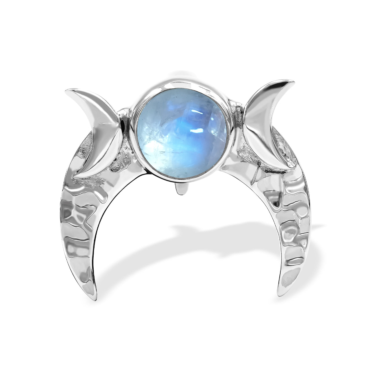 Triple Crescent Moon Pendant with Rainbow Moonstone