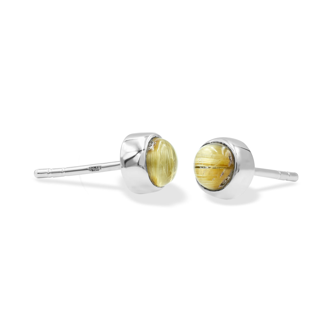 Rutilated Quartz Post Style Earrings Round 4mm