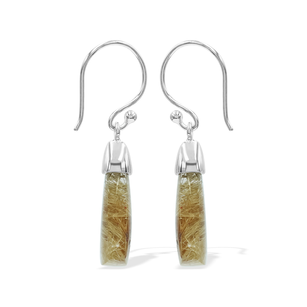 Rutilated Quartz Dangle Earrings in Sterling Silver