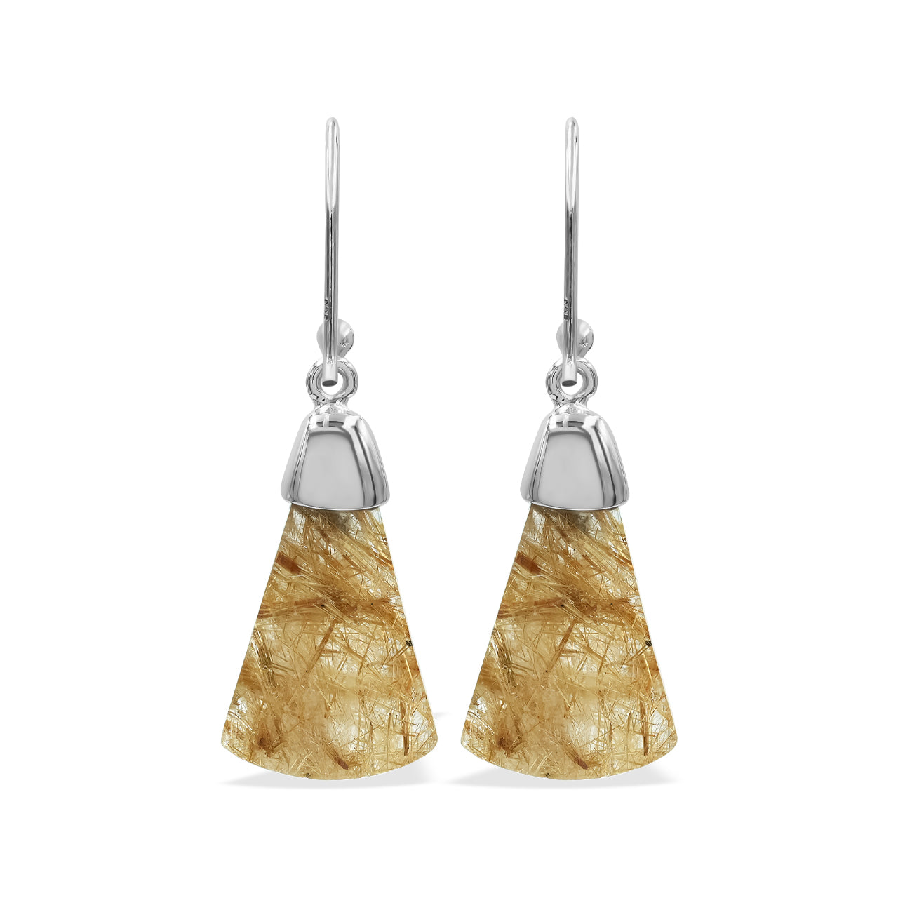 Rutilated Quartz Dangle Earrings in Sterling Silver