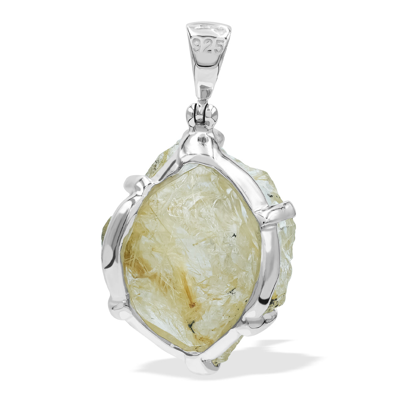 Rutilated Quartz Prong Set Pendant in Sterling Silver