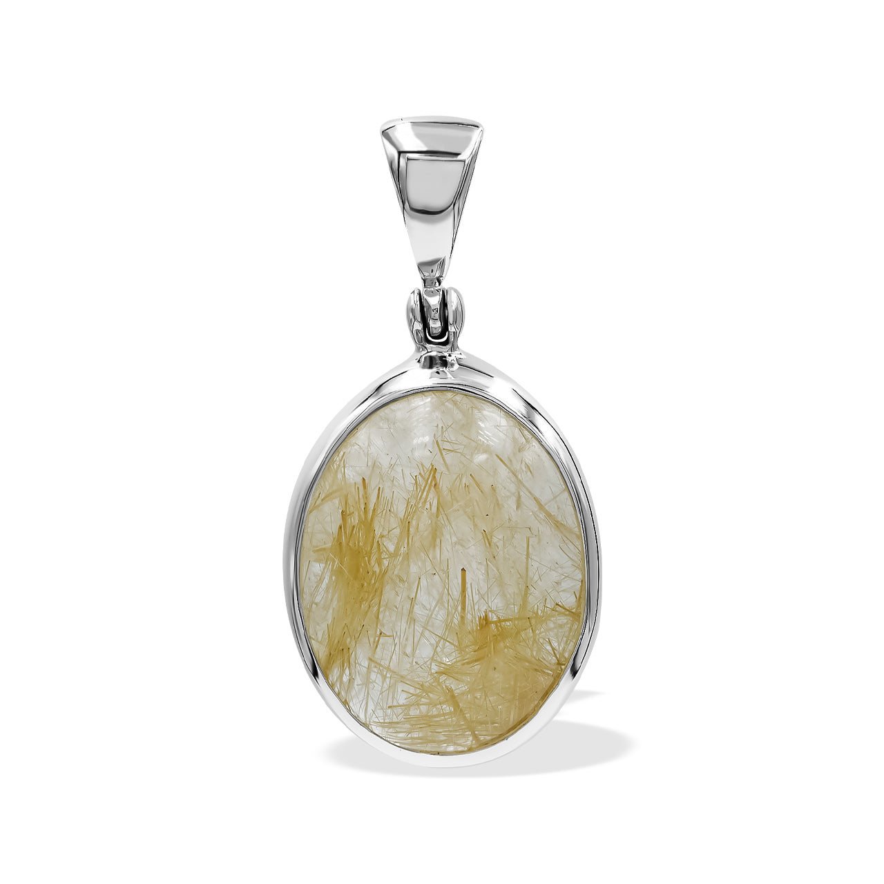 Rutilated Quartz Oval Pendant in Sterling Silver