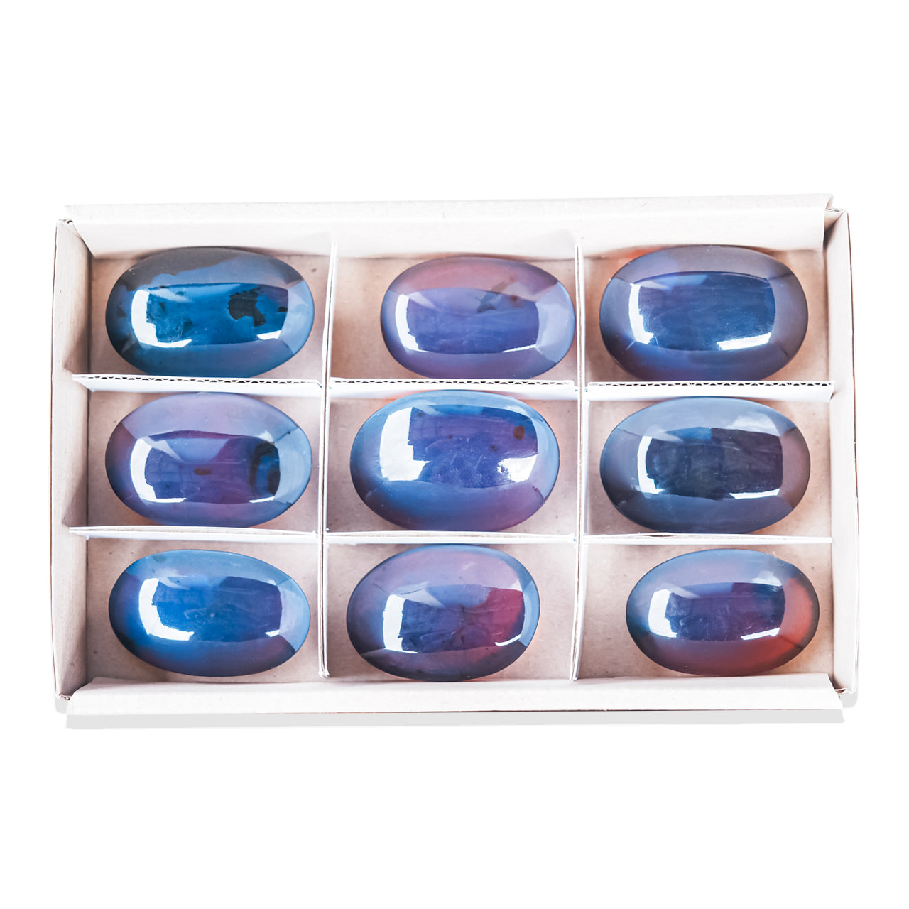 Blue Amber Oval Palm Stones - 9 pcs