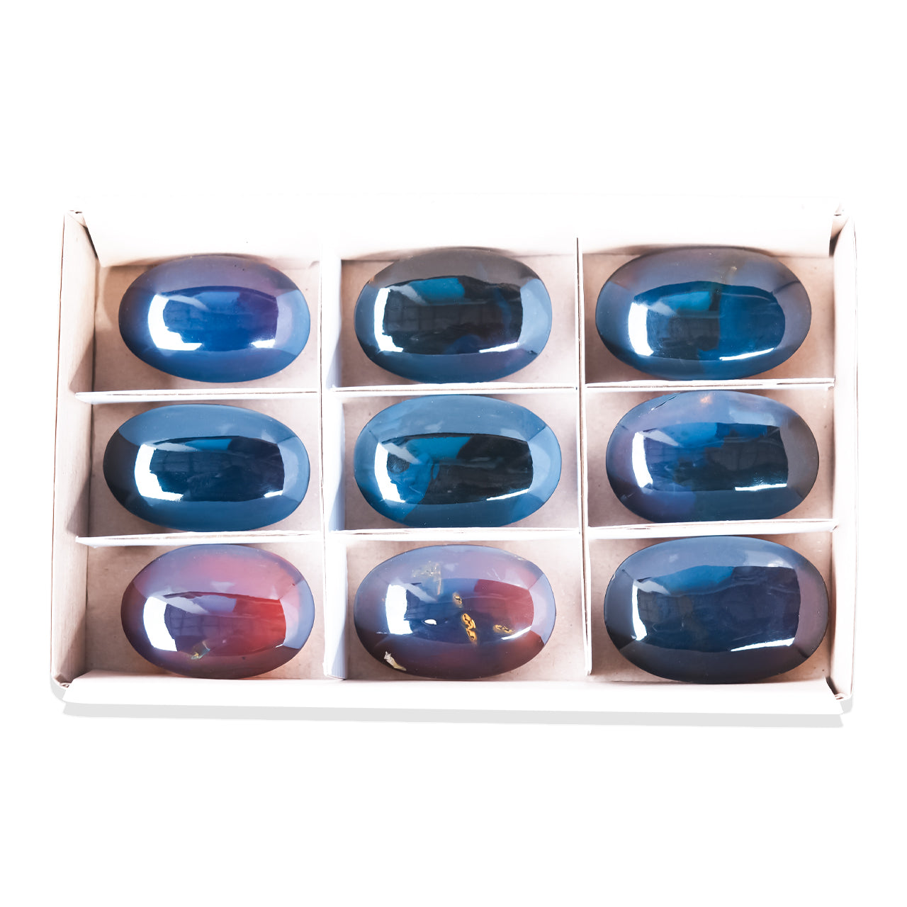 Blue Amber Oval Palm Stones - 9 pcs