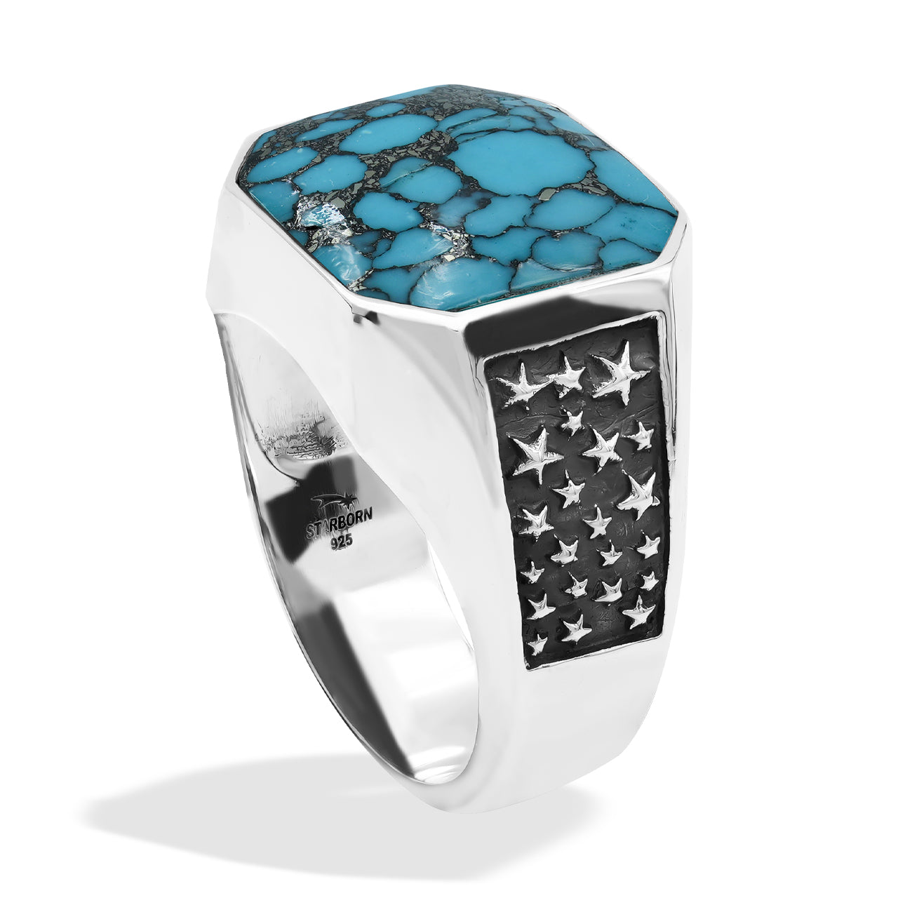 Stabilized Pressed Block Turquoise Octagonal Ring