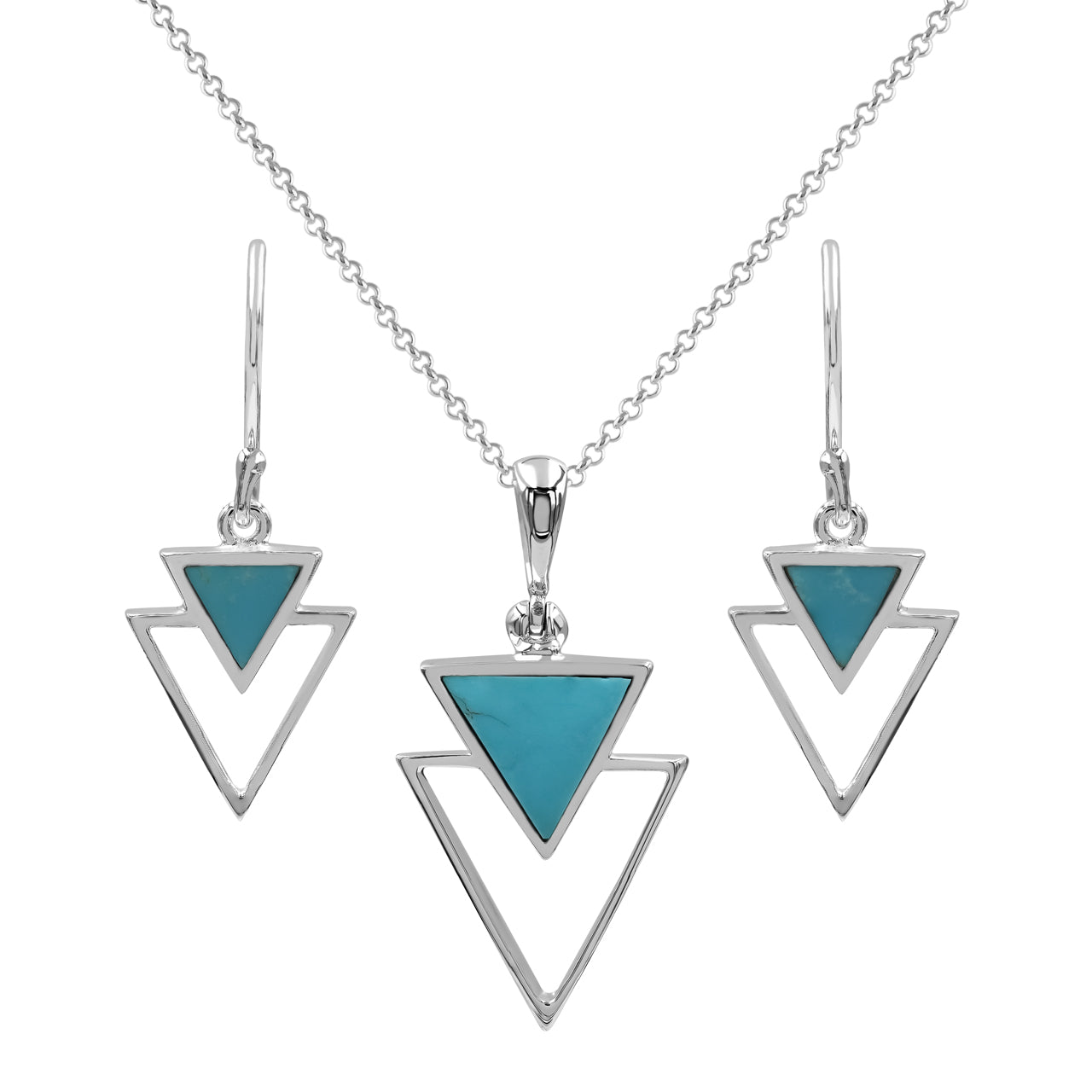 Turquoise Triangle Stacked Pendant & earring Set