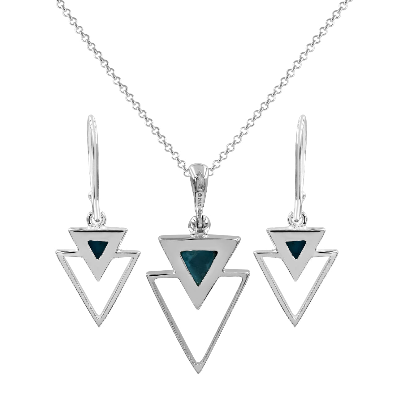 Turquoise Triangle Stacked Pendant & earring Set
