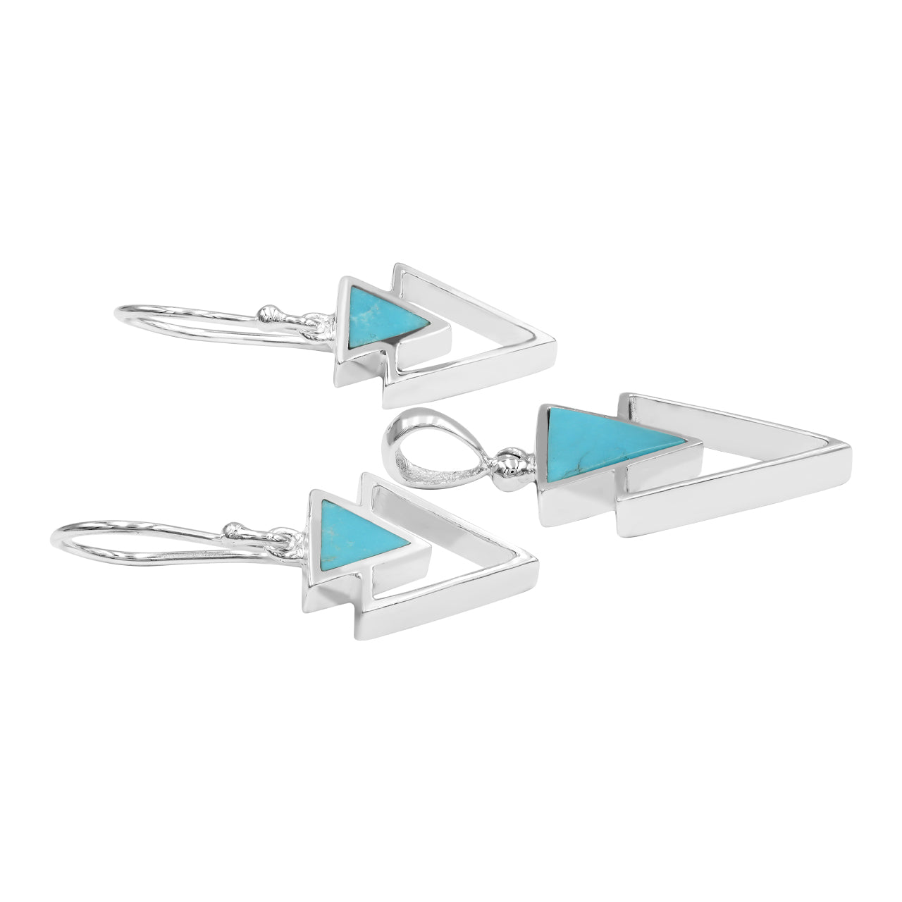Turquoise Triangle Stacked Pendant & earring Set