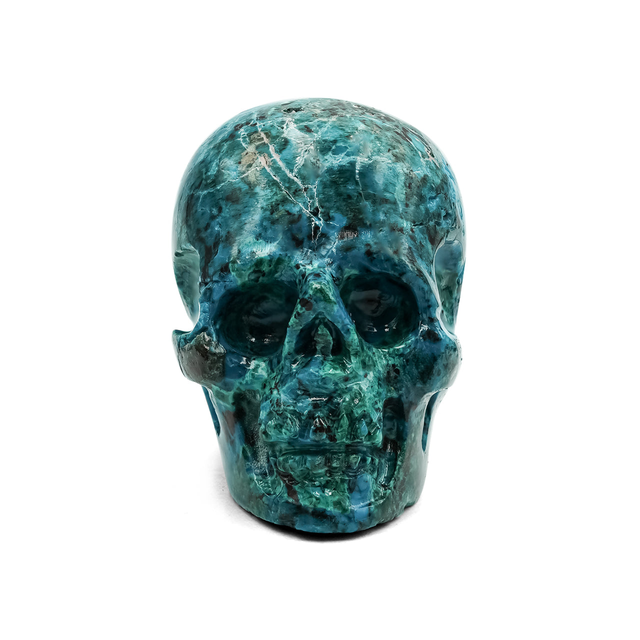 Hand Carved Chrysocolla Skull Carving 348.5cts