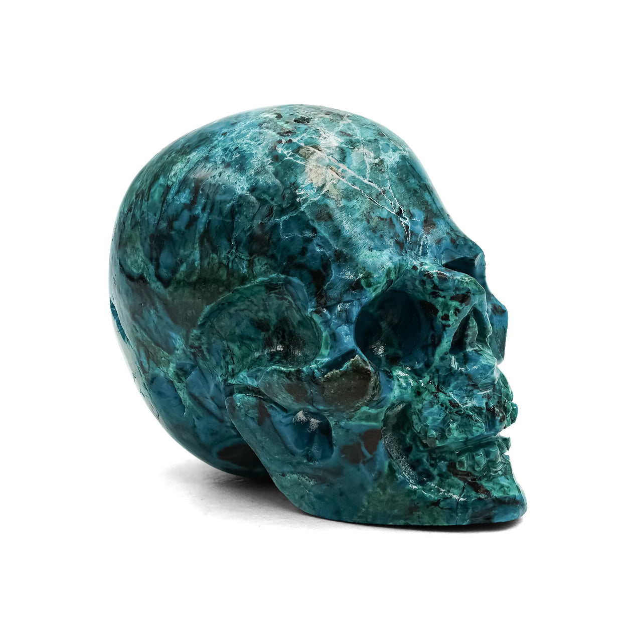 Hand Carved Chrysocolla Skull Carving 348.5cts