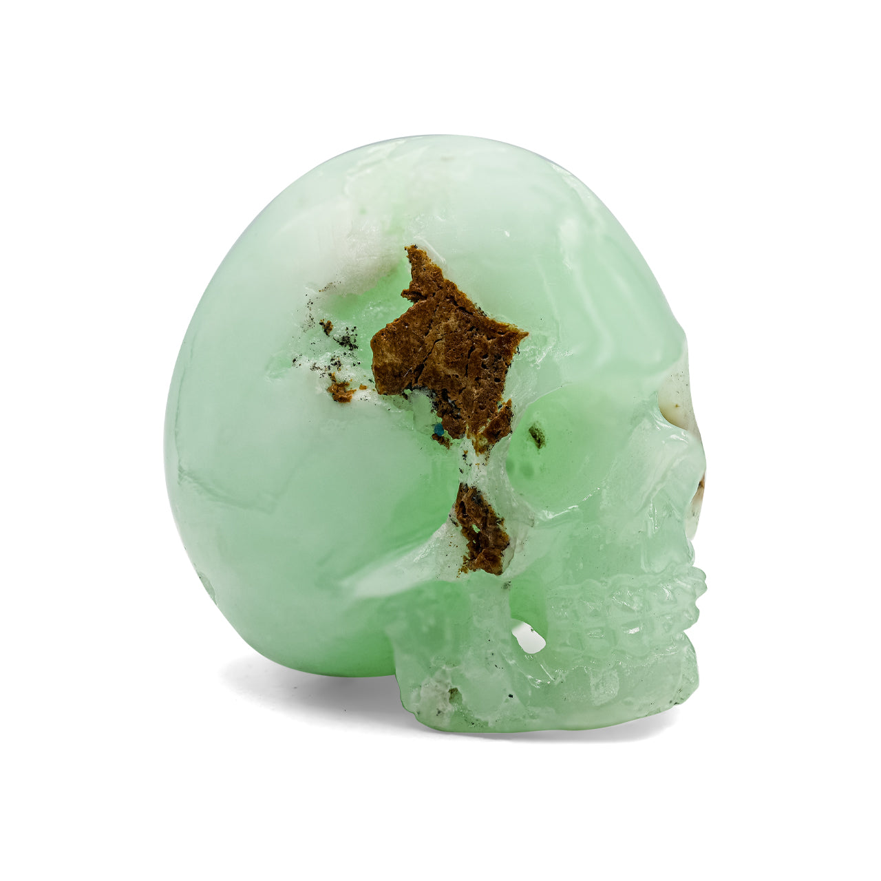Chrysoprase Skull Carving 723cts