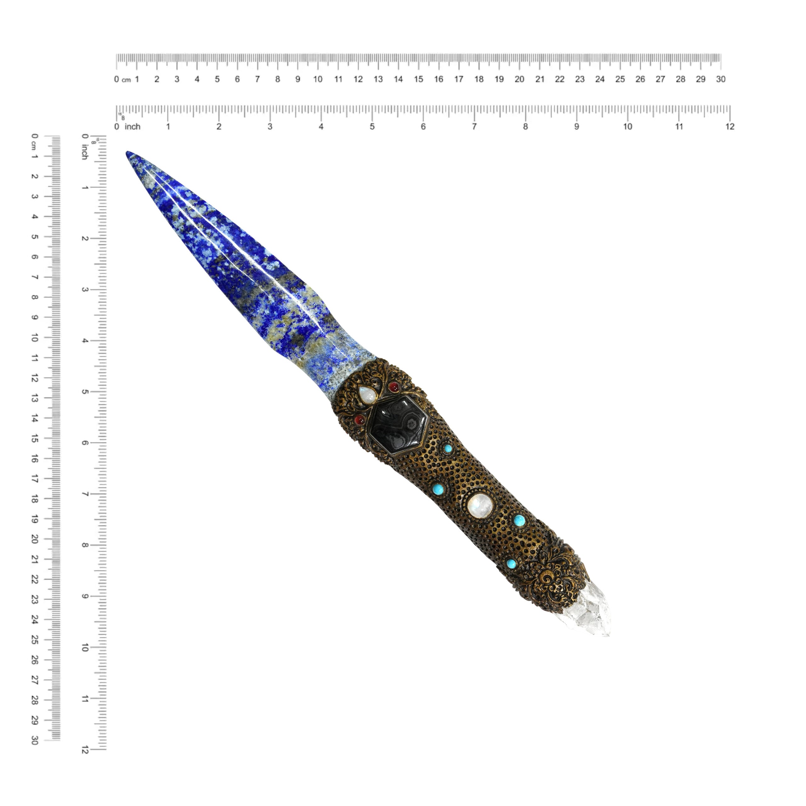 Lapis Lazuli magic wand with a craved clay handle 34cm