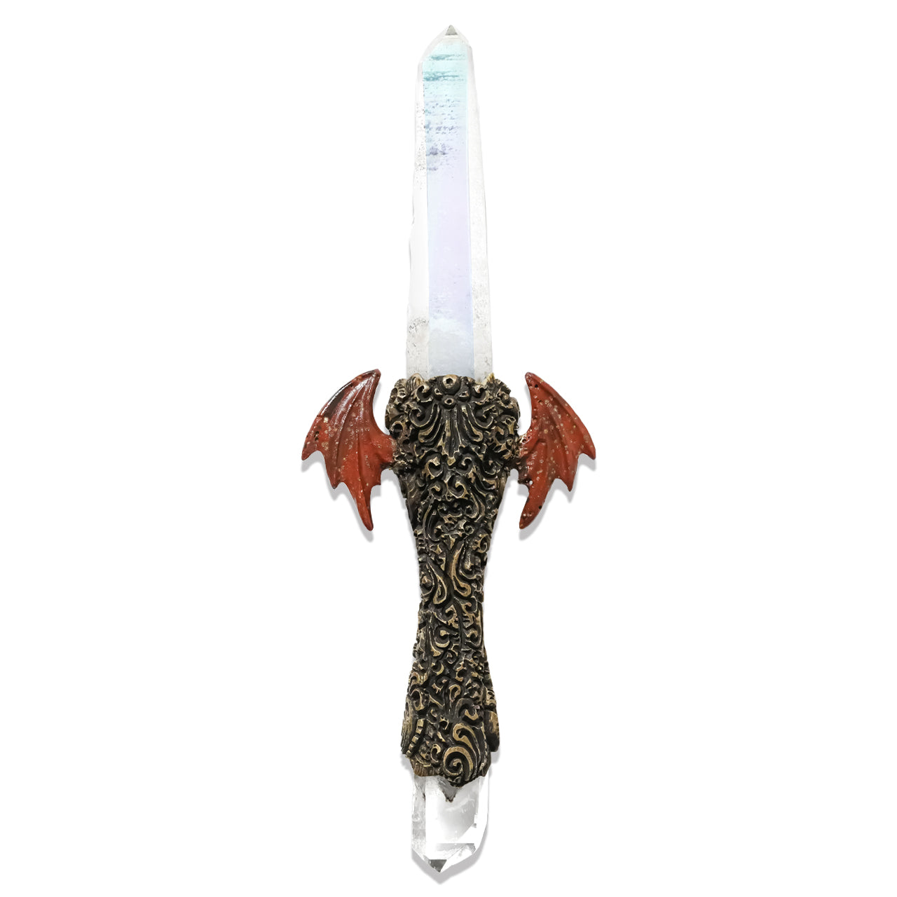 Wand with Angel Aura Quartz Crystal & Red Jasper Wings