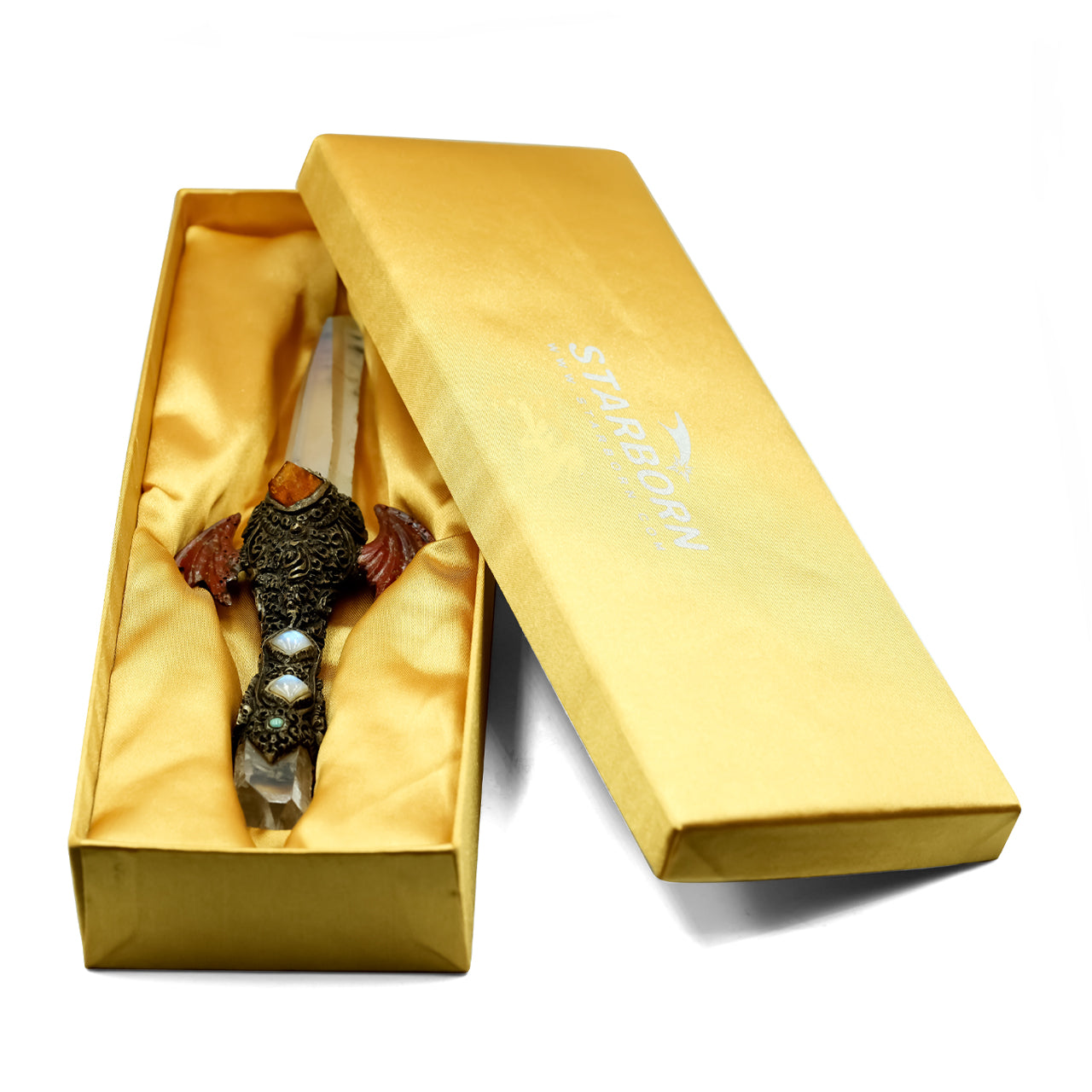 Wand with Angel Aura Quartz Crystal & Red Jasper Wings