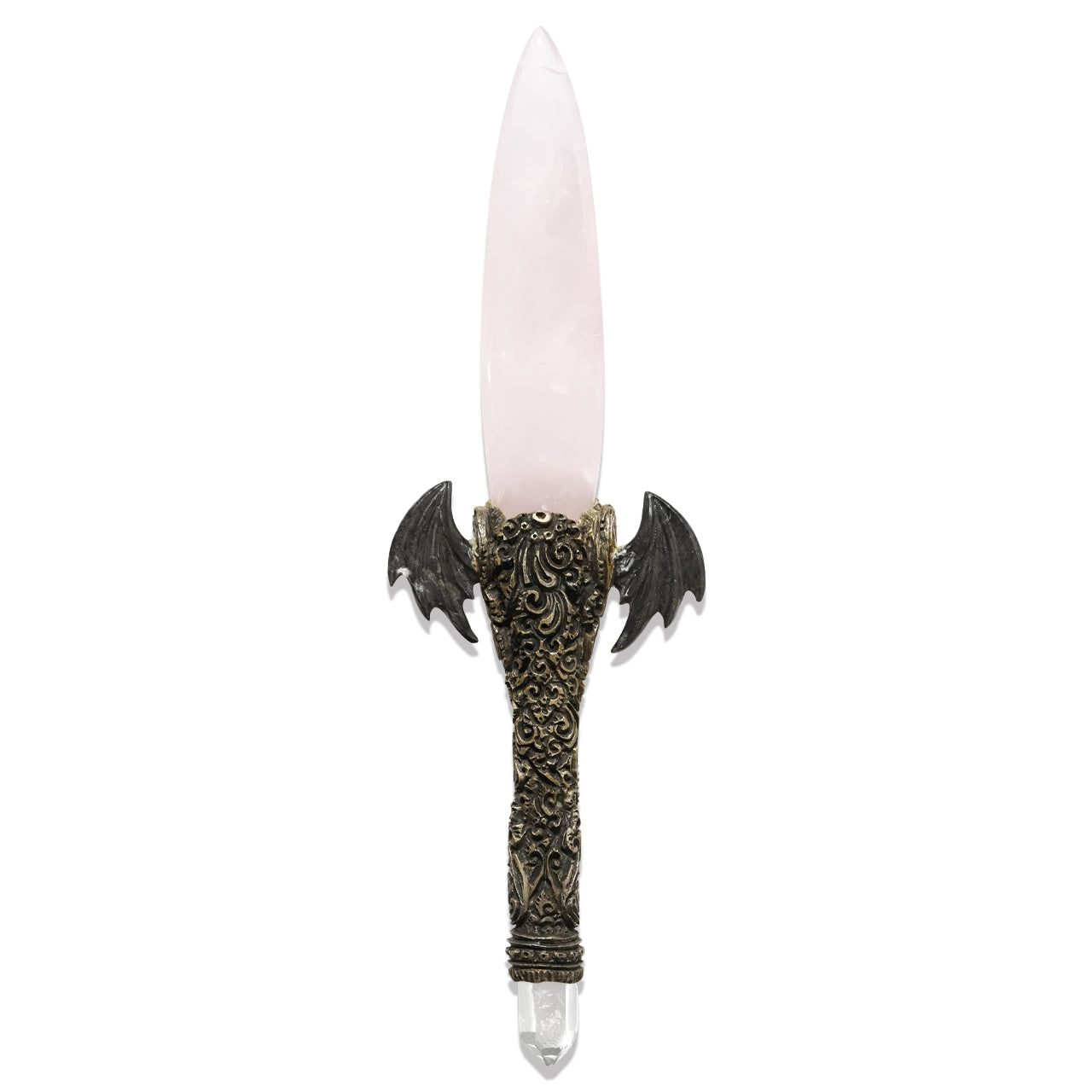 Wand with Rose Quartz & Fossil Palm Wood Wings
