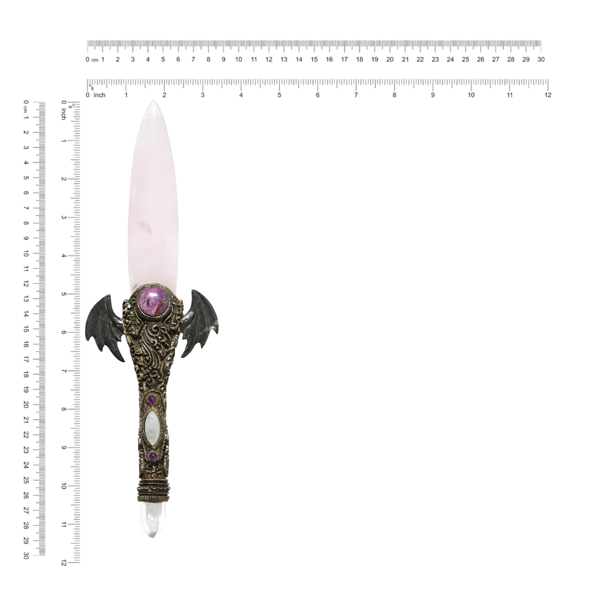 Wand with Rose Quartz & Fossil Palm Wood Wings