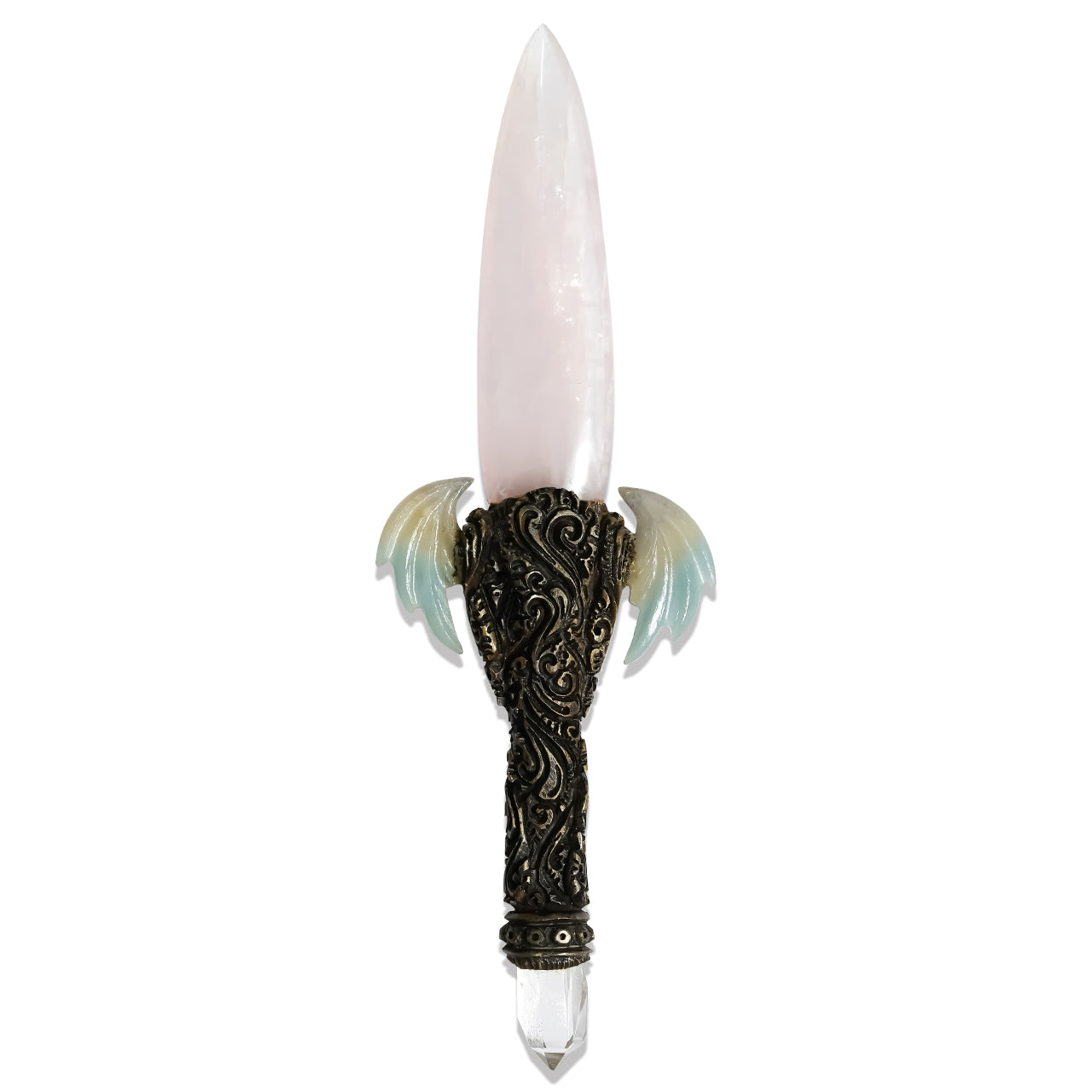 Decorative Wand with Rose Quartz & Trolleite Carved Wings