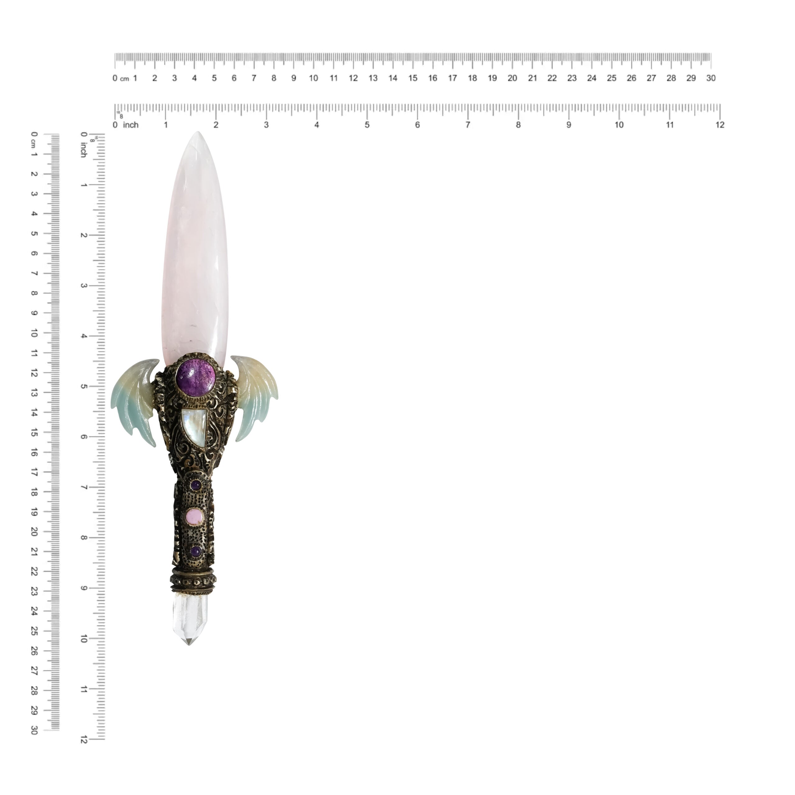 Decorative Wand with Rose Quartz & Trolleite Carved Wings