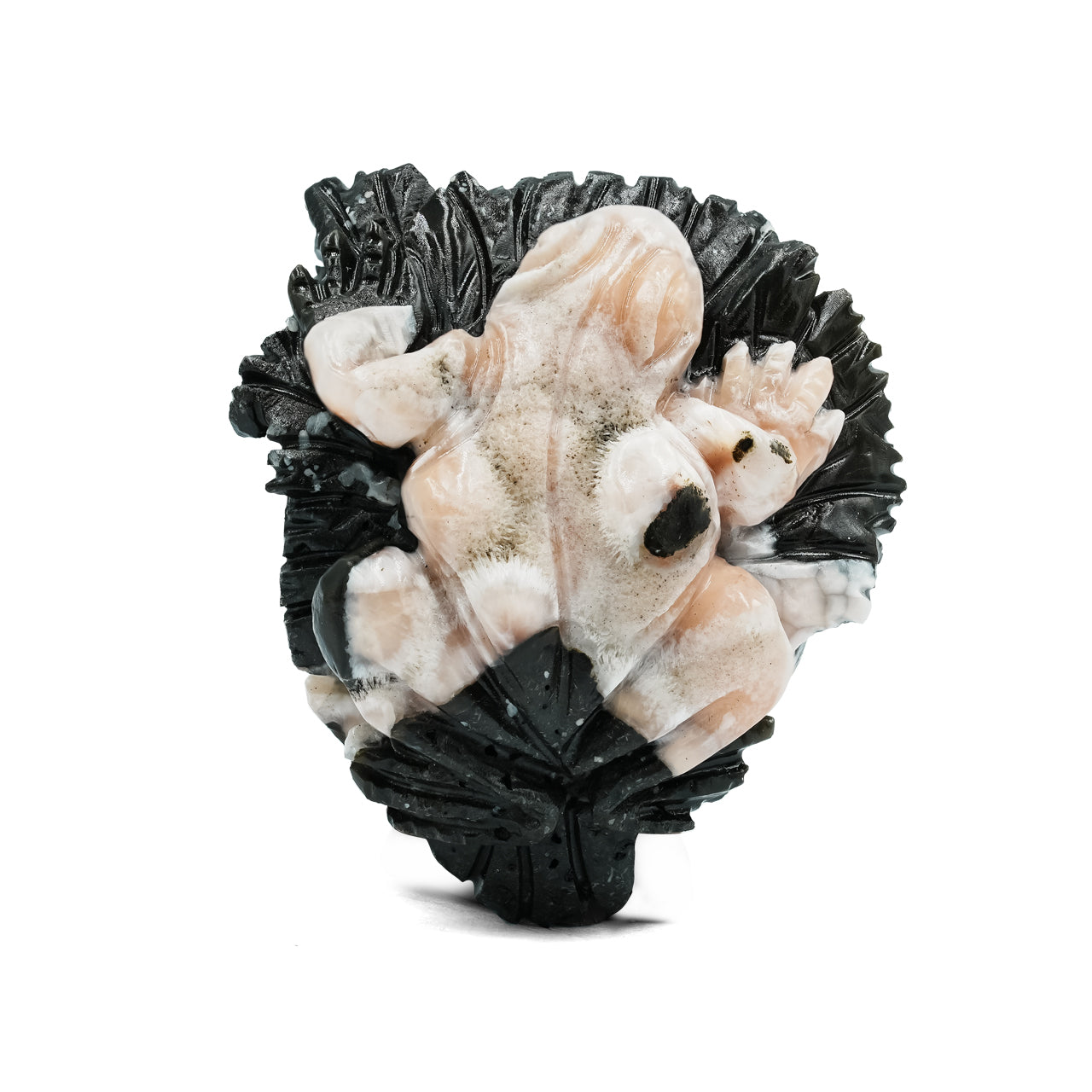 Hand Carved Pink Natrolite Frog Carving 142cts