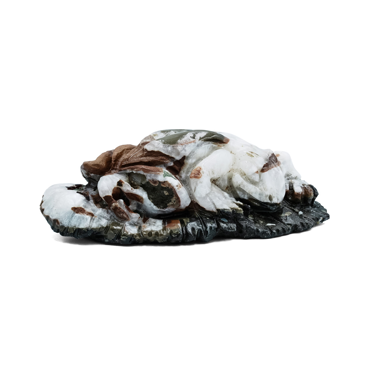 Hand Carved Pink Natrolite Frog Carving