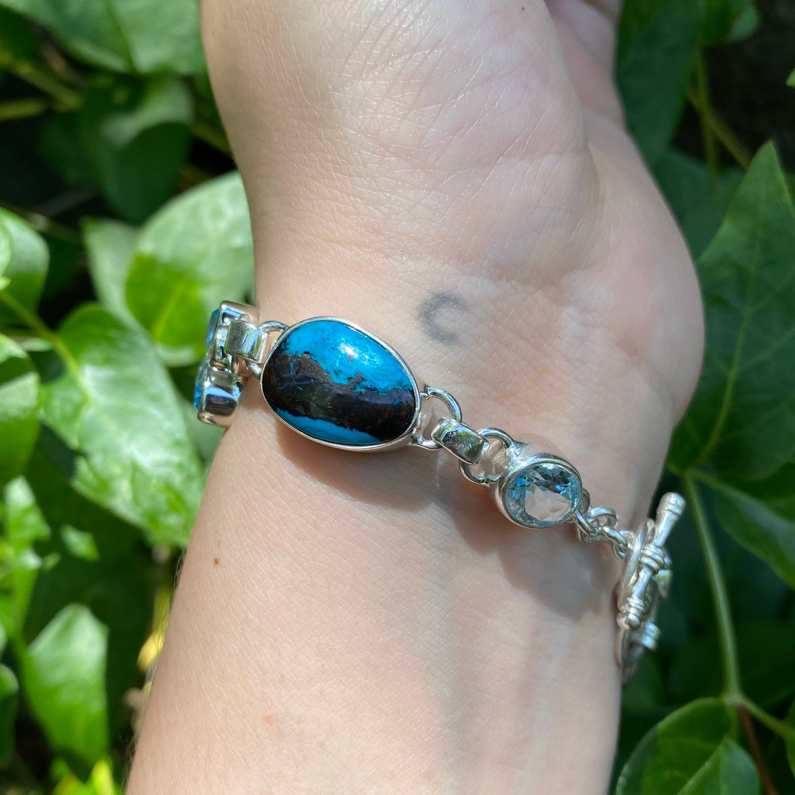 Starborn Shattuckite & Blue Topaz Sea Turtle Bracelet in Sterling Silver