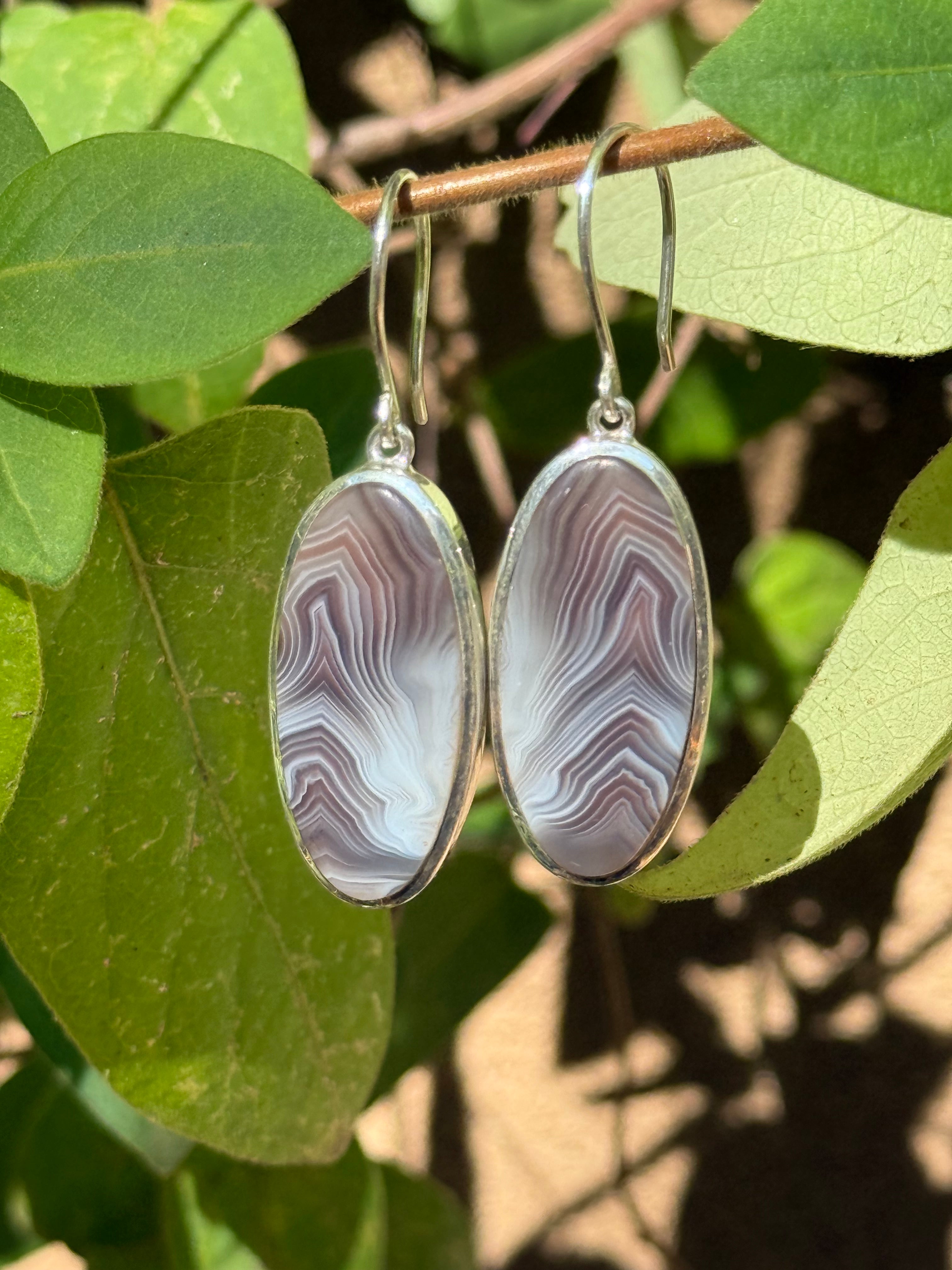 Starborn Banded Agate Dangle Earrings in Sterling Silver