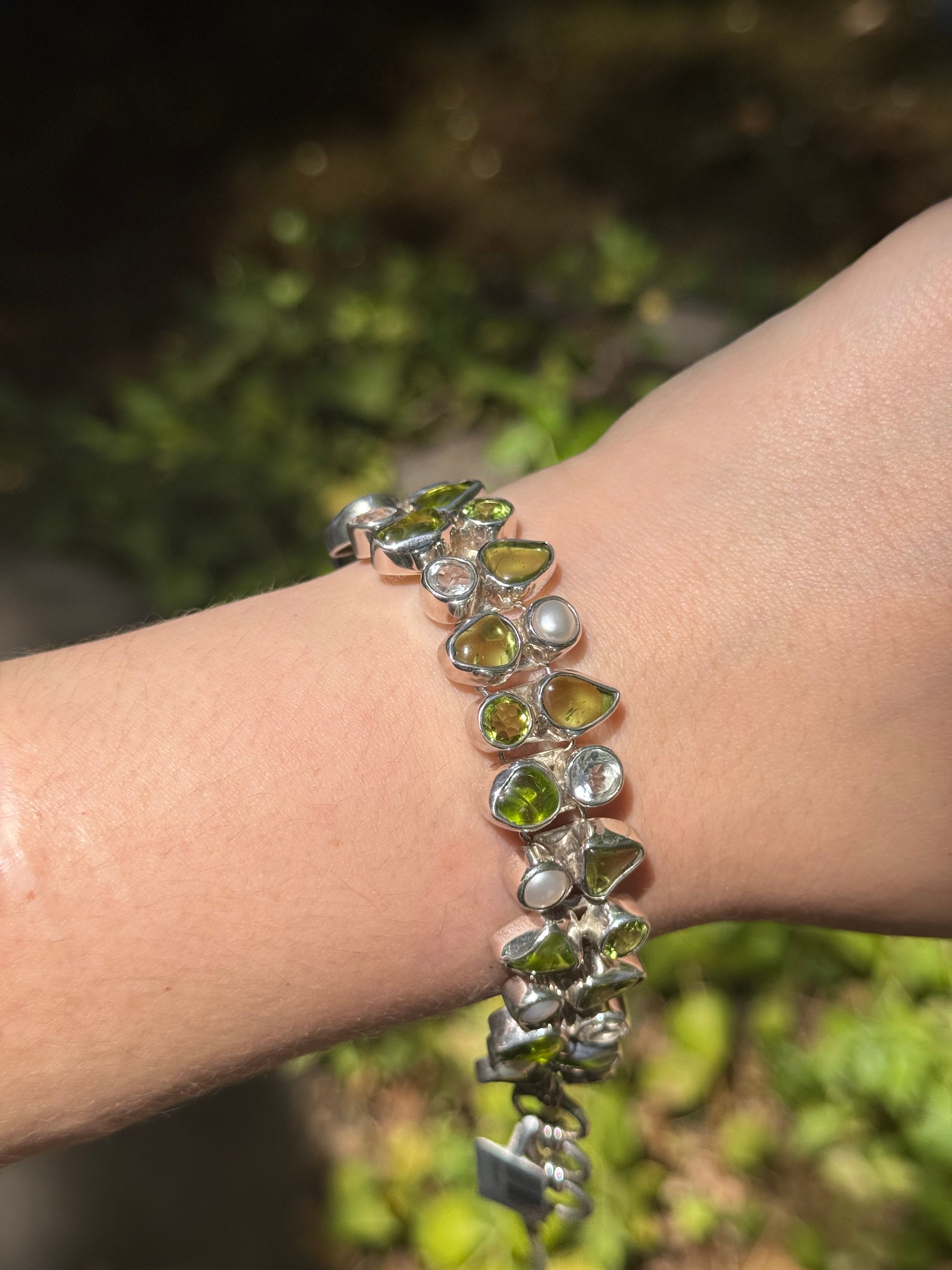 Starborn Peridot + Pearl Bracelet in Sterling Silver