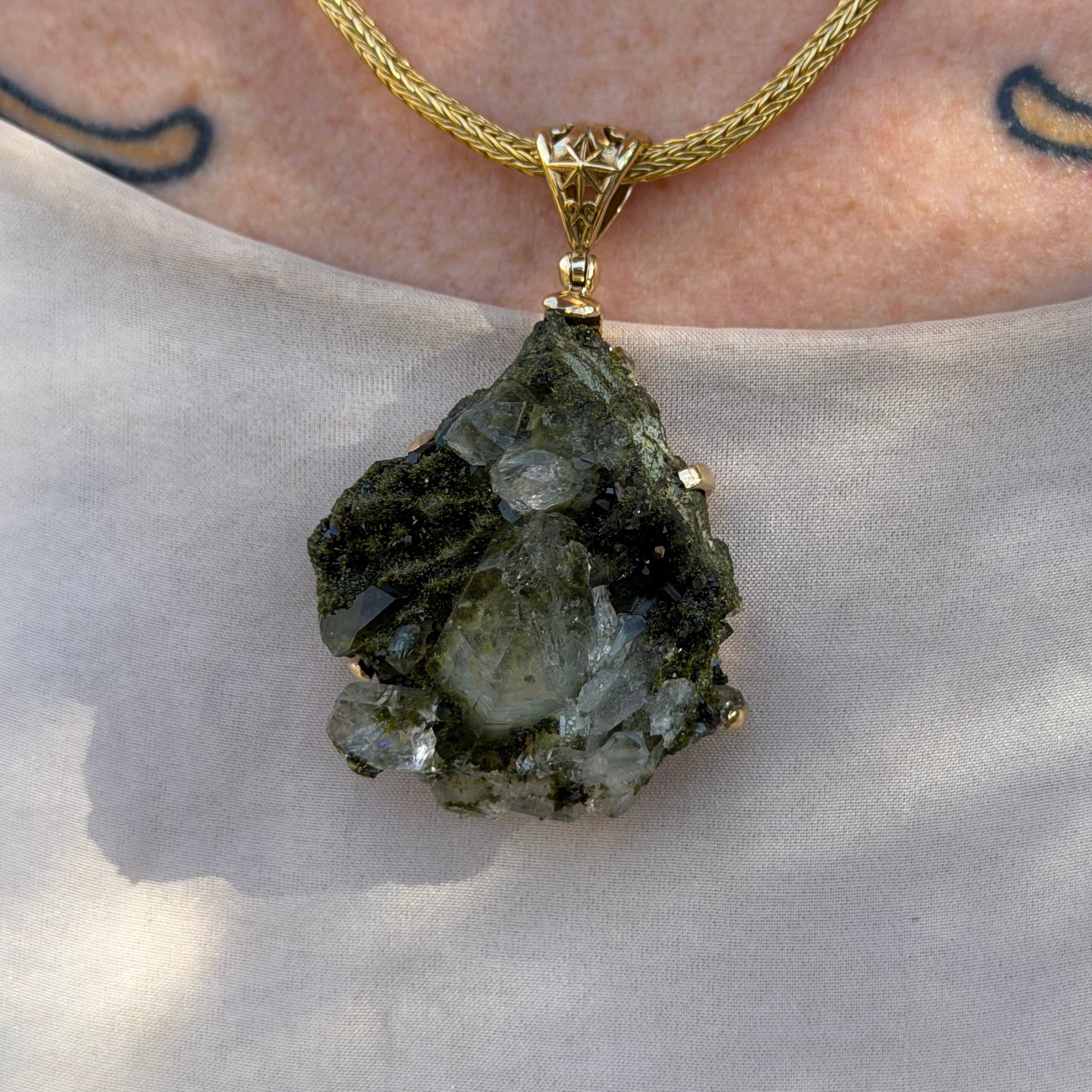 Starborn Fairy Forest Epidote Quartz Pendant in Nordic Gold