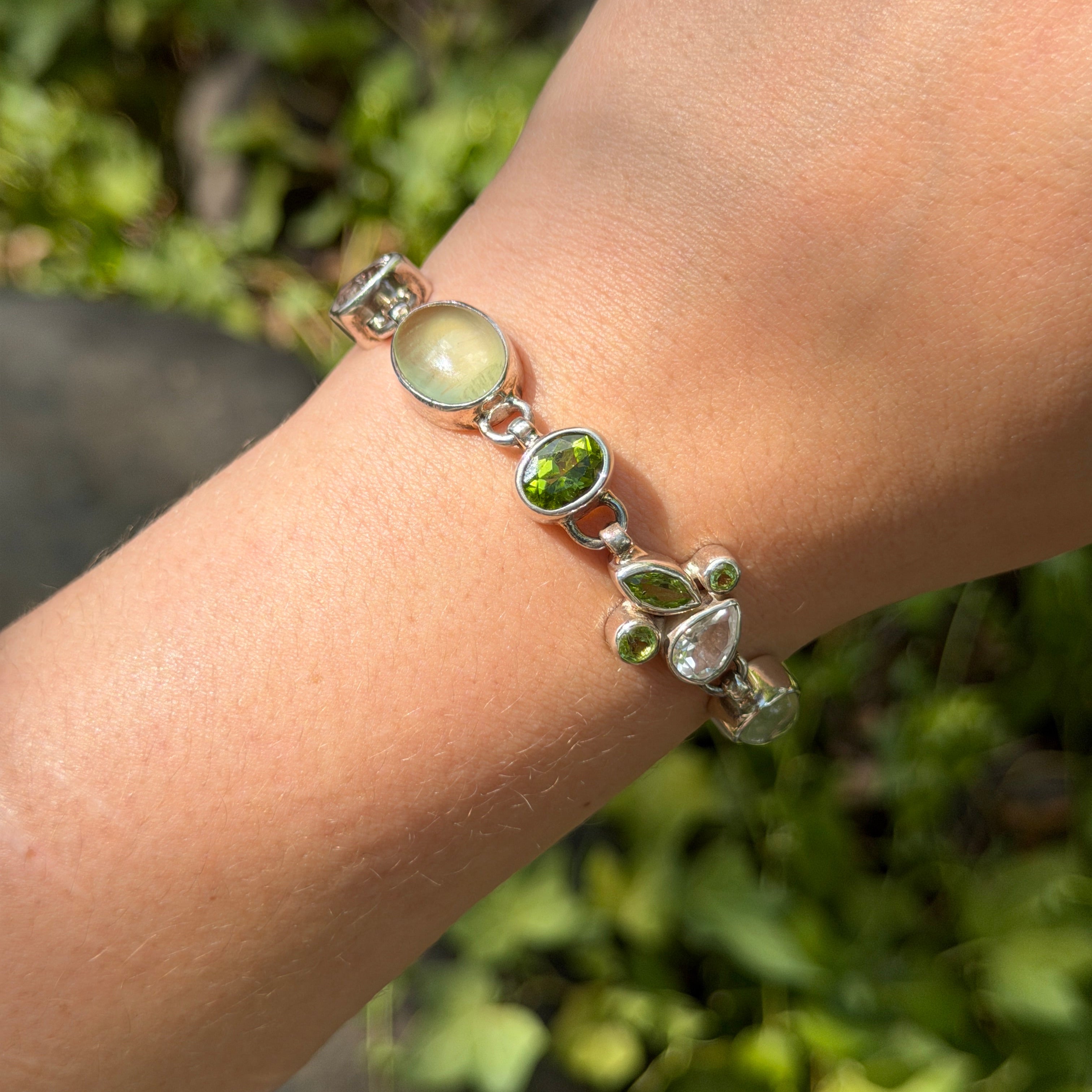 Starborn Prehnite + Peridot Bracelet in Sterling Silver